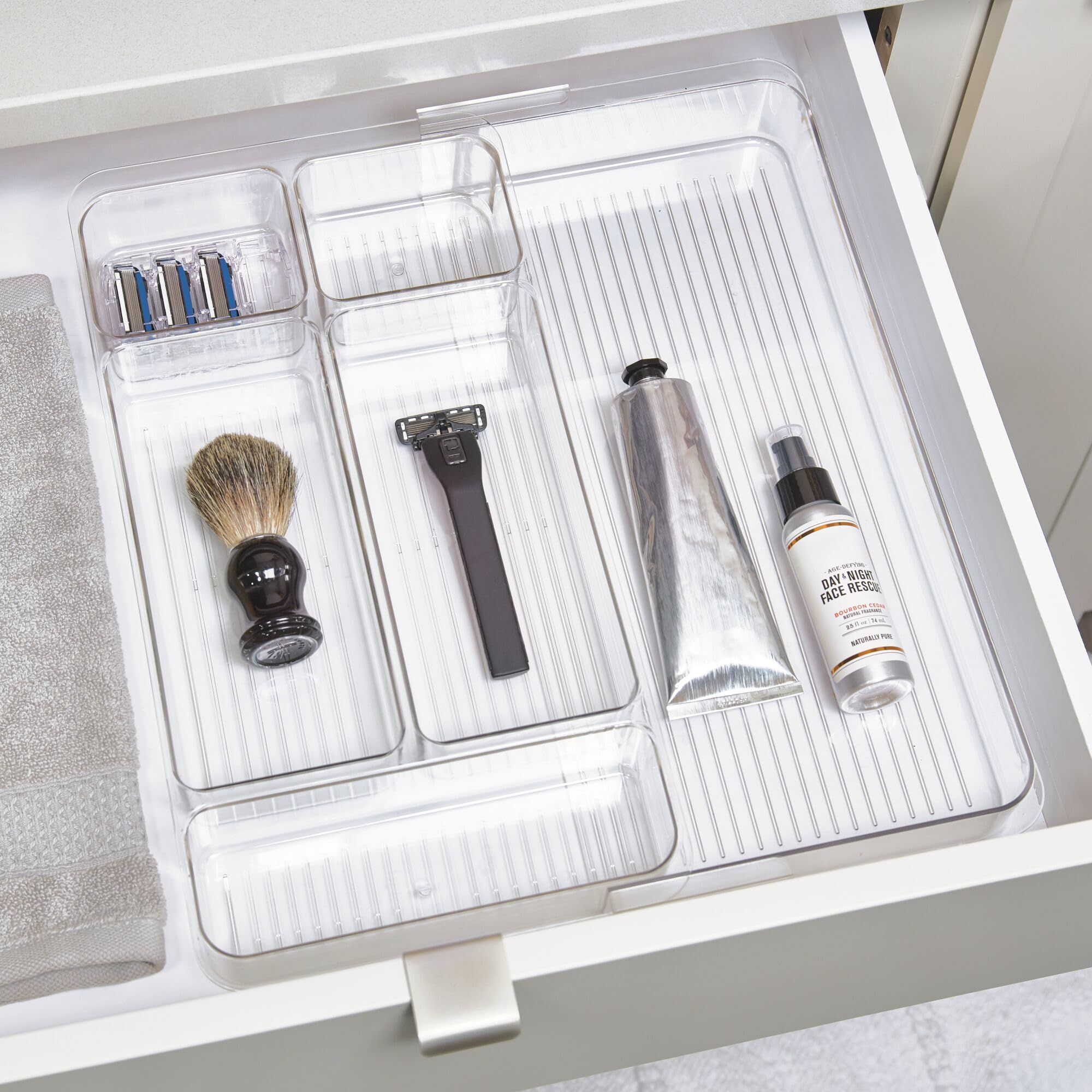 iDesign Organiseur de tiroir de maquillage extensible - Plateau transparent pour ranger des cosmétiques ou des bijoux