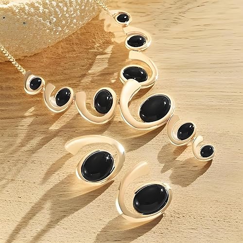 Miniatura 6 de Juego de joyas de oro, plata negra, bohemia, occidental, de doble capa, grueso, vintage, colgante, apilable, moderno, ajustable, no se deslustra