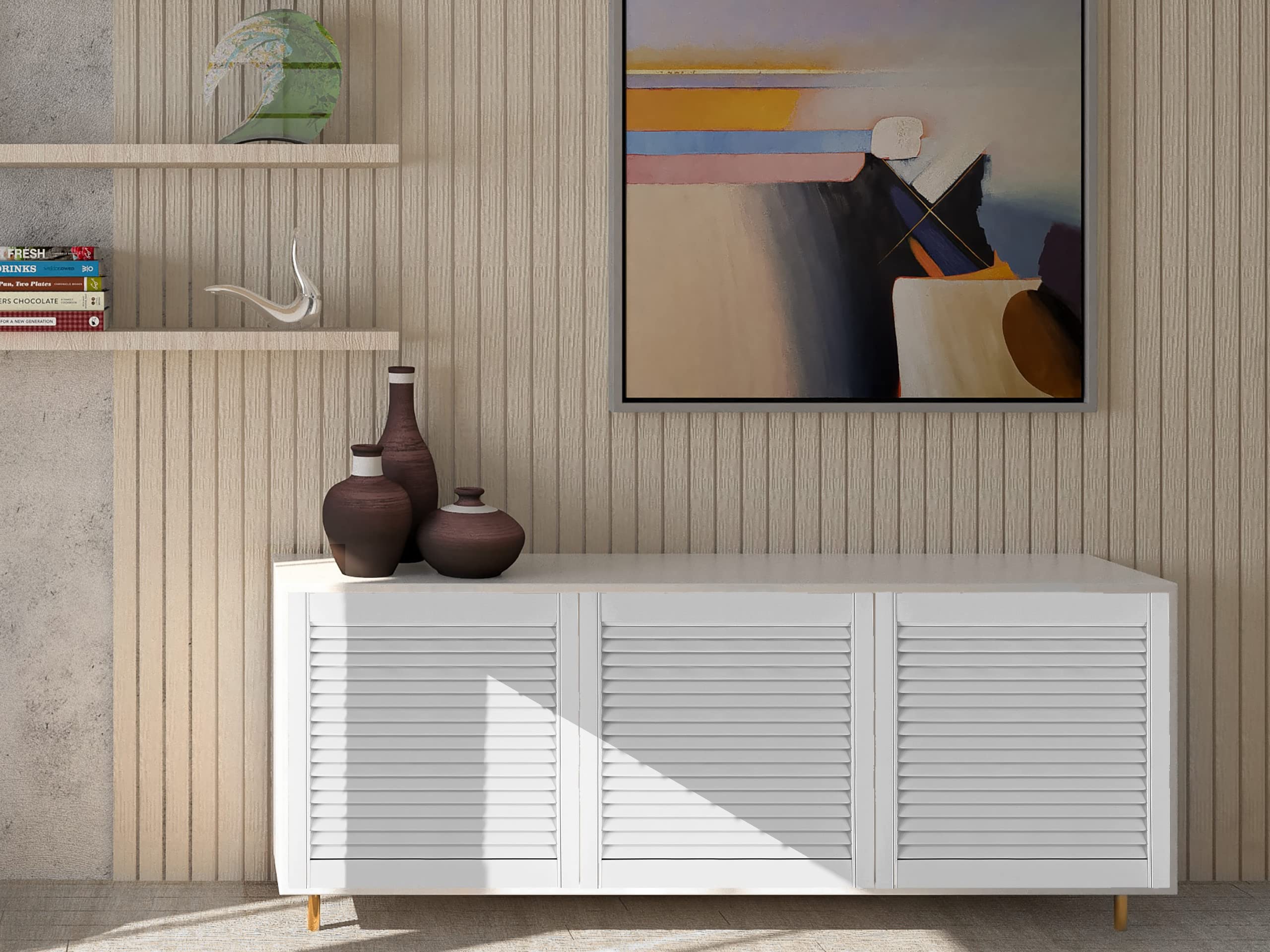 DecoMeister Porte a Lamelle in Legno 394x606 mm Confezione da 2 - Porta Lamella Pino Massiccio - Anta per Armadio a Persiana Aperta - Frontali Mobili e Antine per Guardaroba - Preverniciato Bianco