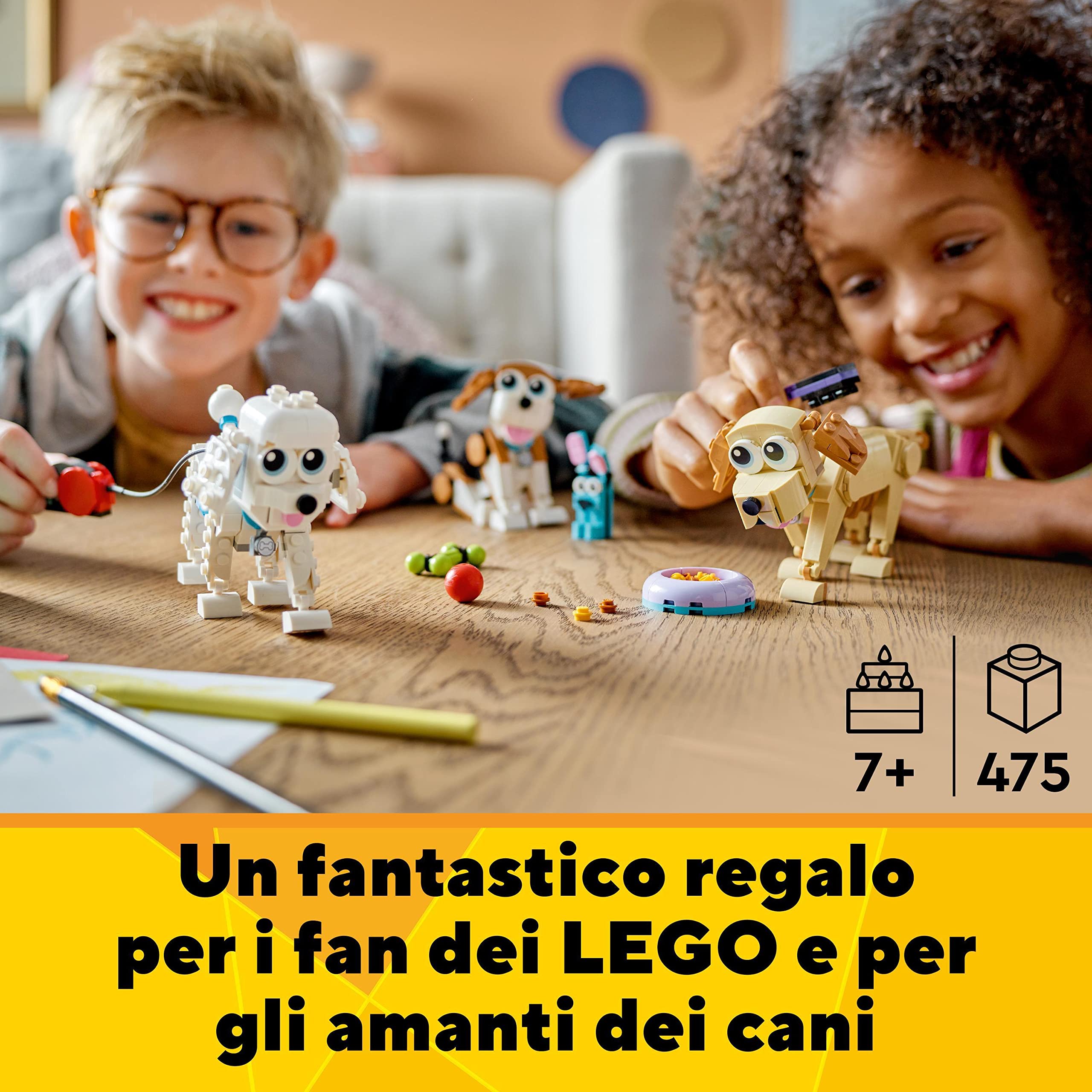 LEGO 31137 Creator Adorabili Cagnolini, Set 3 in 1 con Bassotto, Carlino, Barboncino e altri Animali Giocattolo per Bambini da Costruire, Idea Regalo per Amanti dei Cani