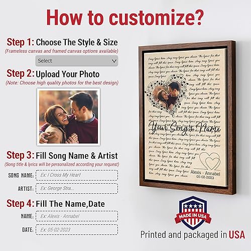 Vista 163 de H-DEWALL Letras de canciones personalizadas con marco, arte de pared musical personalizado para él, decoración sentimental y regalo inspirador
