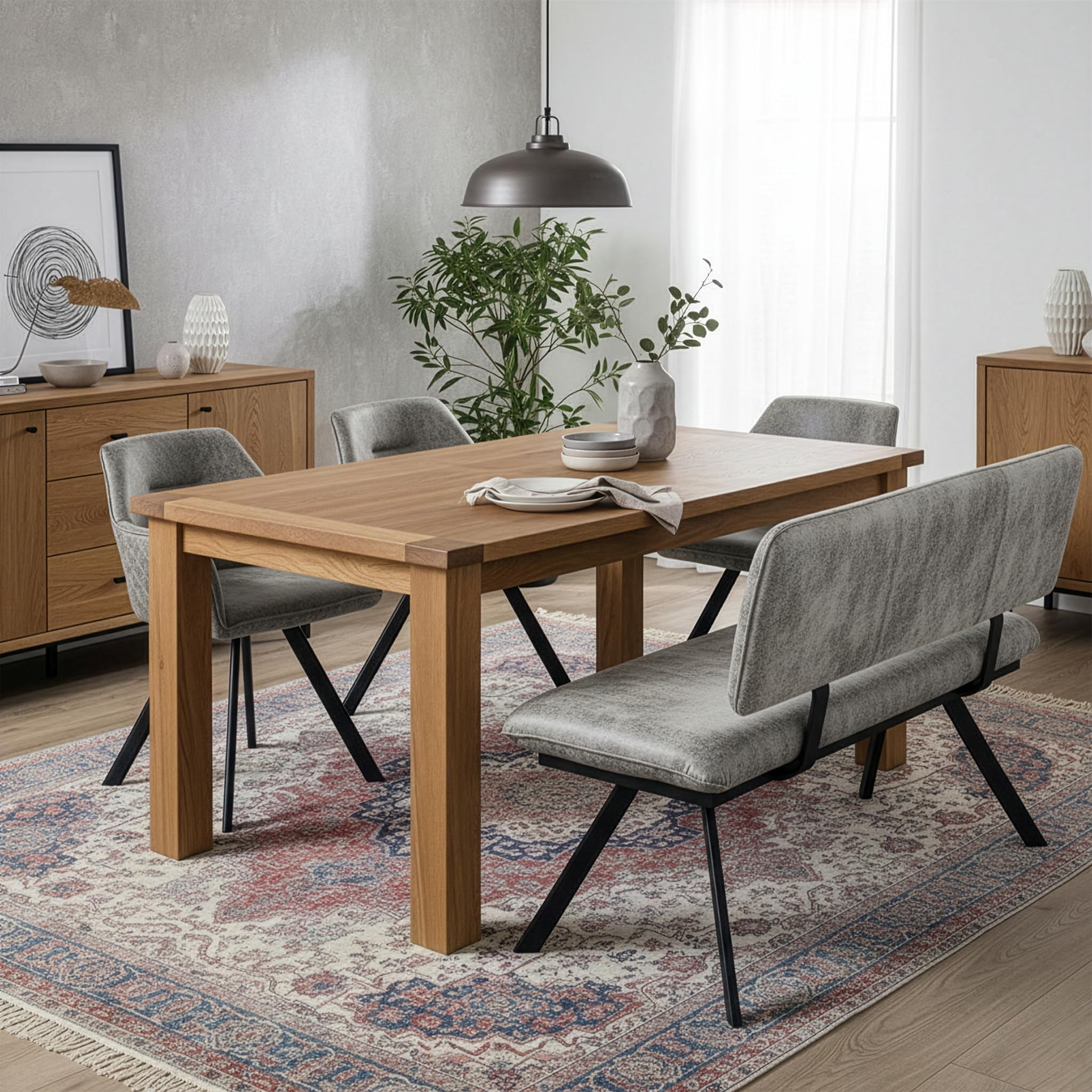 B&D home Banc Juna, Banc de Salle à Manger 140cm rembourré avec Dossier Structure métallique pour Salle à Manger, Couloir, vestiaire, Design Industriel Moderne, Aspect Daim Gris, 11310-140-GRAU