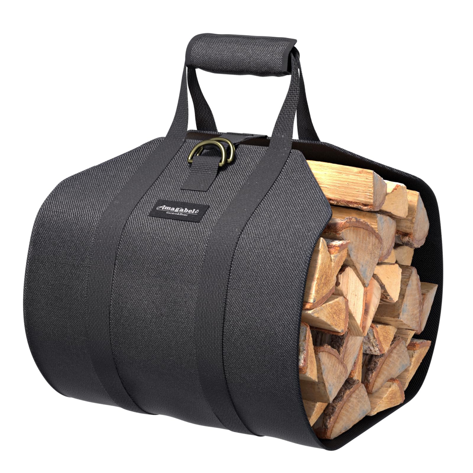 Amagabeli Large Canvas Log Carrier Bag 46x56cm, Durable Waterproof Fireplace Log Holder Baskets Log Storage Indoor Wood Baskets, Black