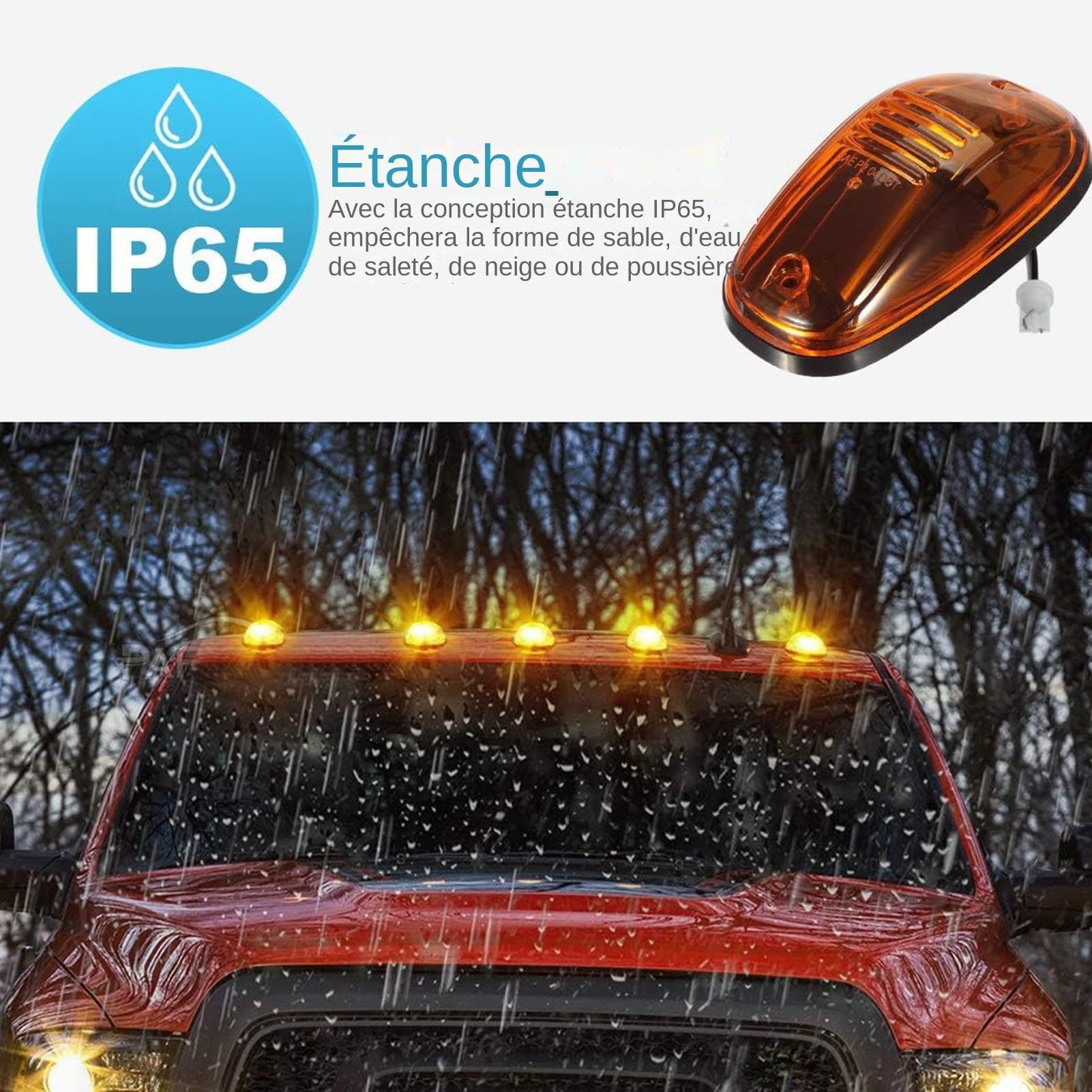 Feux de toit pour camions, feux de position de toit de cabine - Lumières LED aériennes pour cabine de camion - Feu de signalisation de cabine avec lentille et boîtier scellés pour camions, voitures to