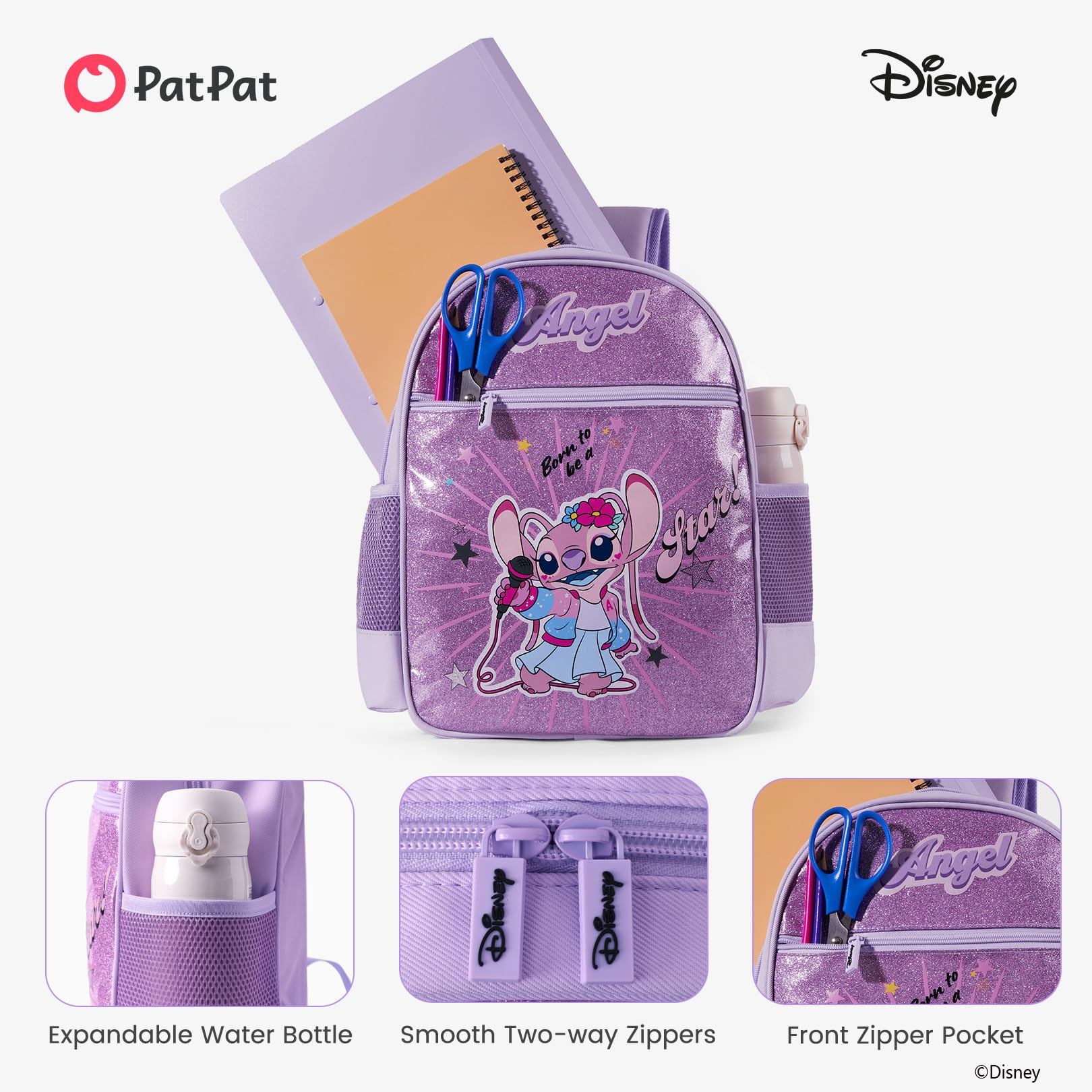 Disney Frozen Princess Minnie Marvel Glitter Kleinkind Rucksack für Jungen und Mädchen | Kindergarten Elementary Kids Bookbag, Pop Star Angel, Medium, Charakter: