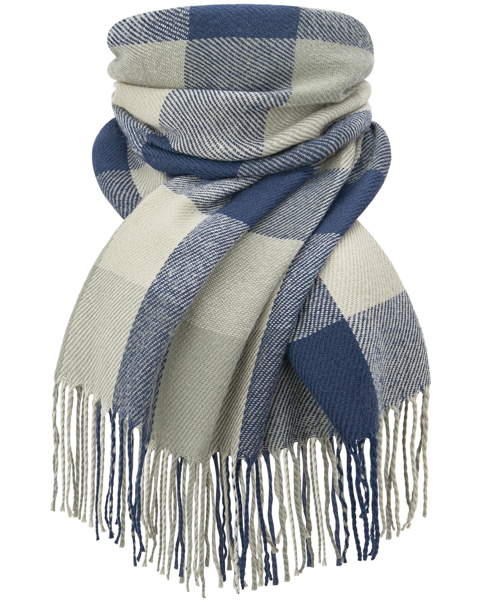 YSense Winter Scarf for Women Long Plaid Scarves Ladies Gifts Grey Blue