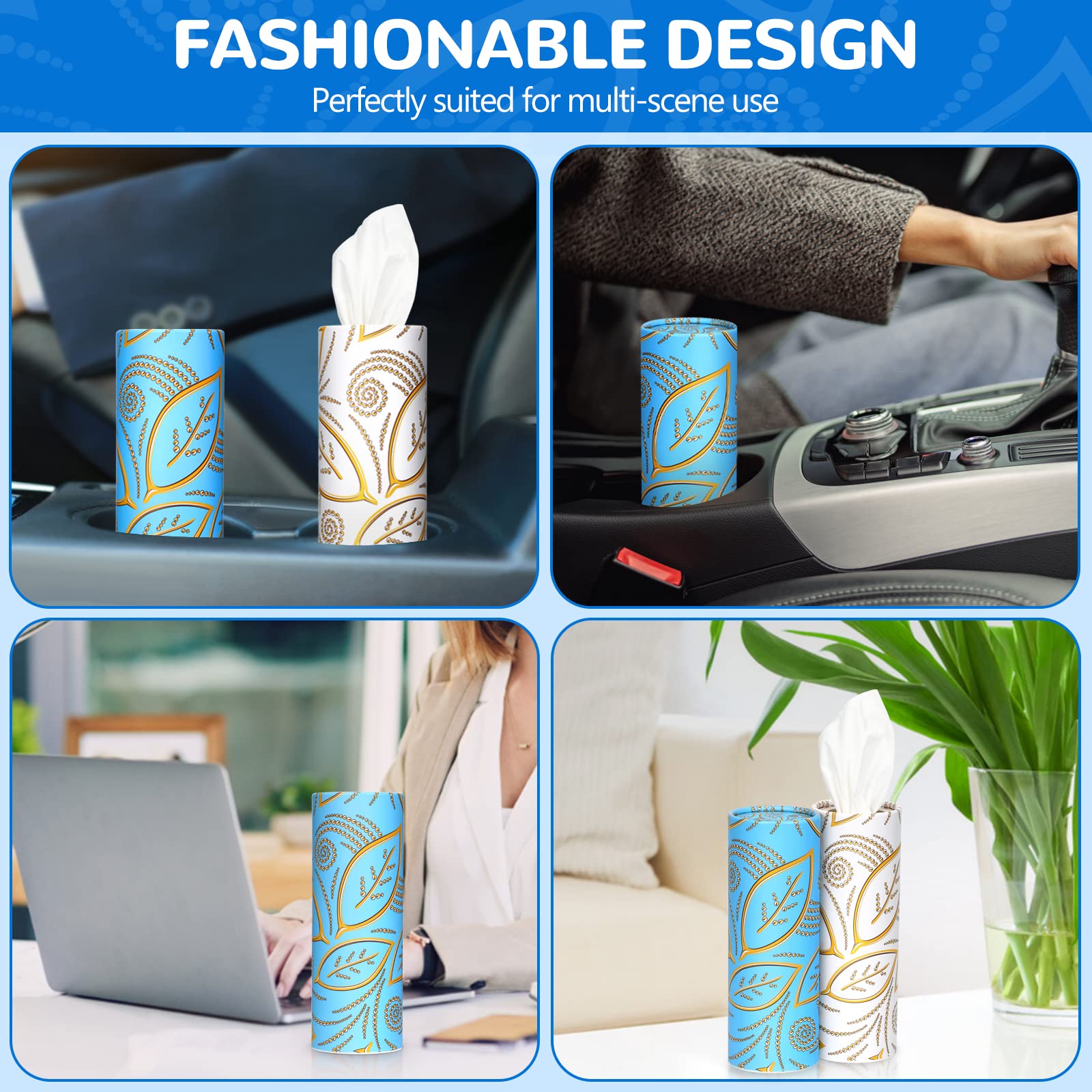 Lot De 4 Porte-mouchoirs Ronds Pour Voiture Avec Mouchoirs En Vrac Parfaits Pour Porte Gobelet De Voiture Bleu