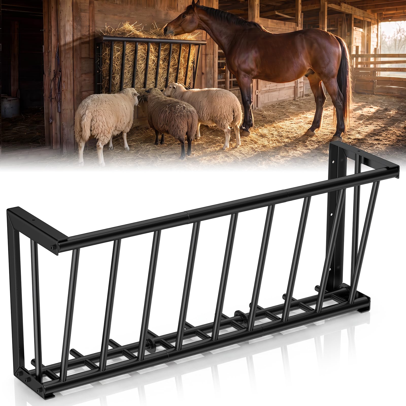 Wall Mount Hay Feeder, 25 Gallon Steel Hay Rack for Goats and Horses