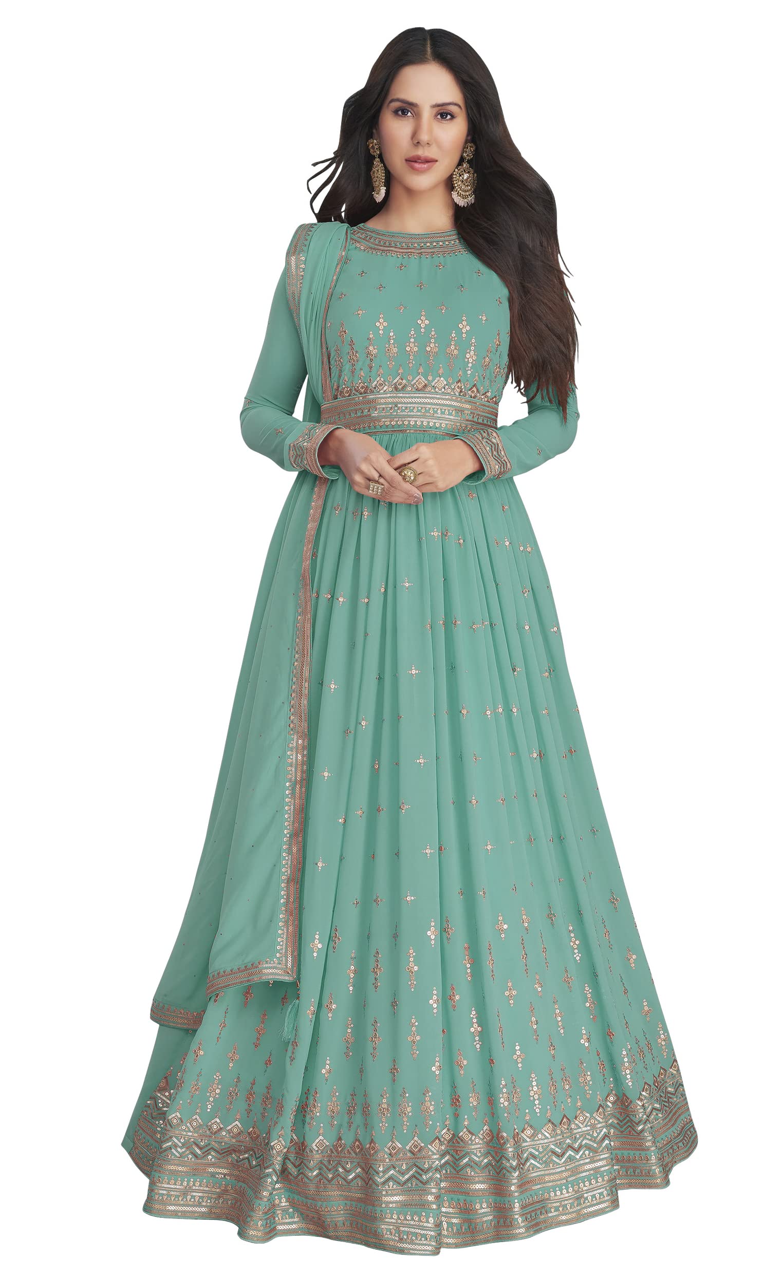 RUDRAPRAYAG Georgette Embroidered Semi-Stitched Gown for Women