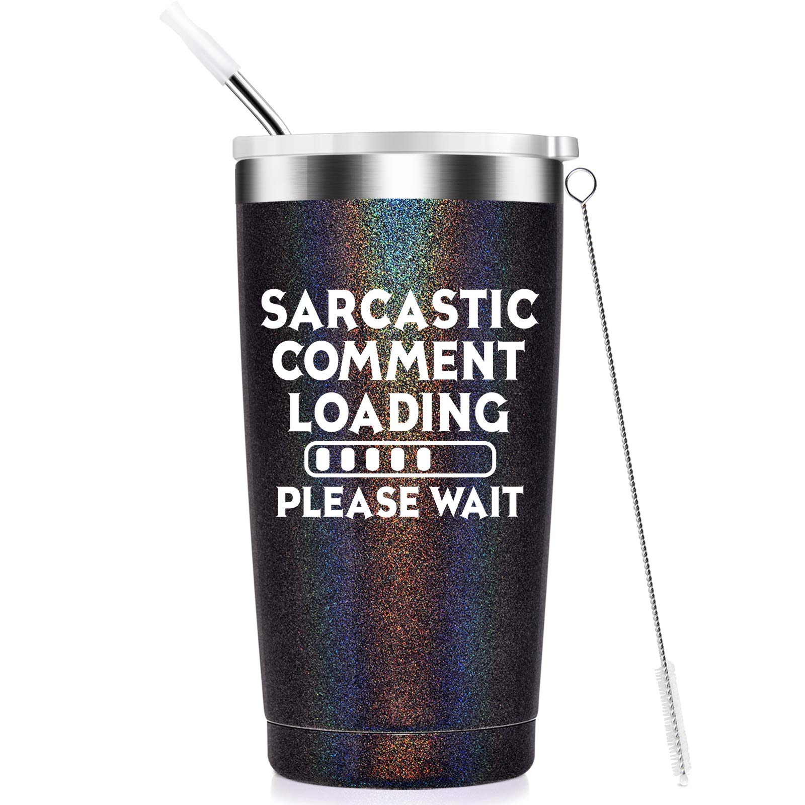 Sarcastic Comment Loading Please Wait - Funny Gifts for Men, Dad, Boyfriend, Grandpa, Coworker, Friend - Birthday Father's Day Present Ideas from Daughter Son, Insulated Tumbler,20oz Glitter Charcoal