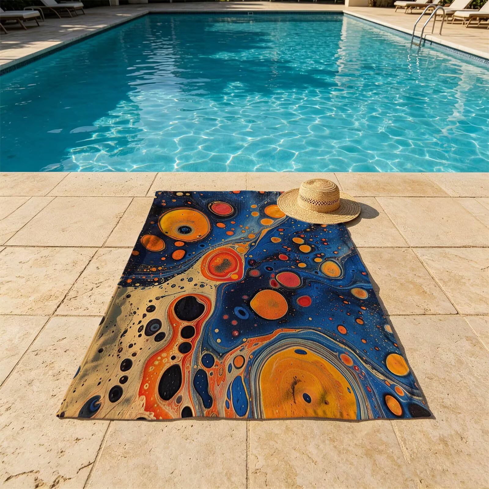 Toalla Playa Grande 160 x 220 Vacaciones Accesorios Viaje, Toalla Playa Abstracto Suave Cómodo Secado Rápido, Redondo Toallas Baño Grandes 220x160cm para Yoga Fitness Natación Sauna Baño XTLS-4236