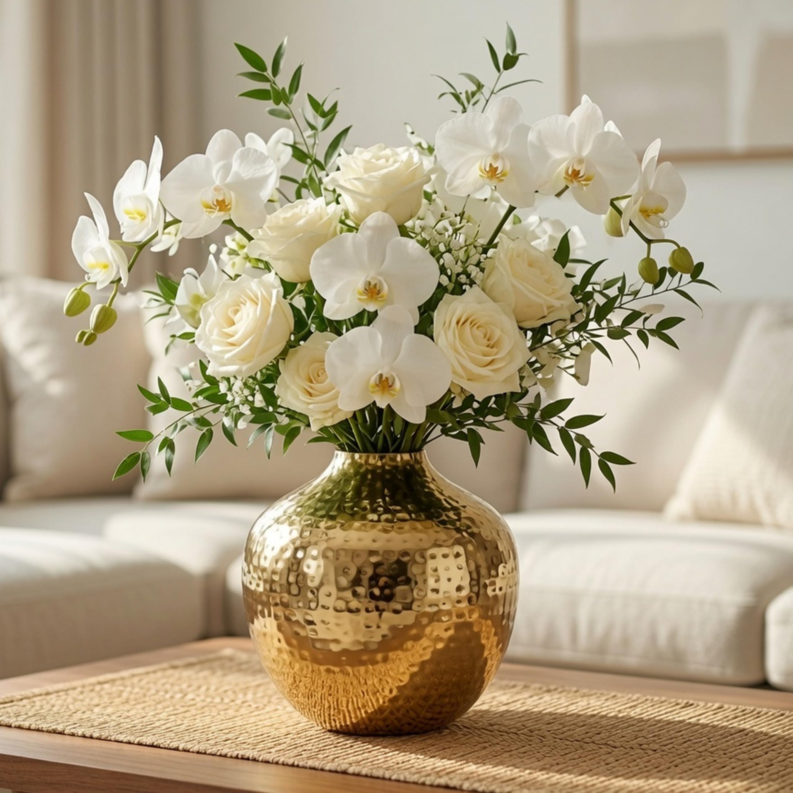 Behoma Metal Flower Vase for Home Decor | Table Decorative Item for Bedroom Living Room Office | Best Gift for Wedding Festivals Birthday | Golden Small 1PC (Flower not Included)