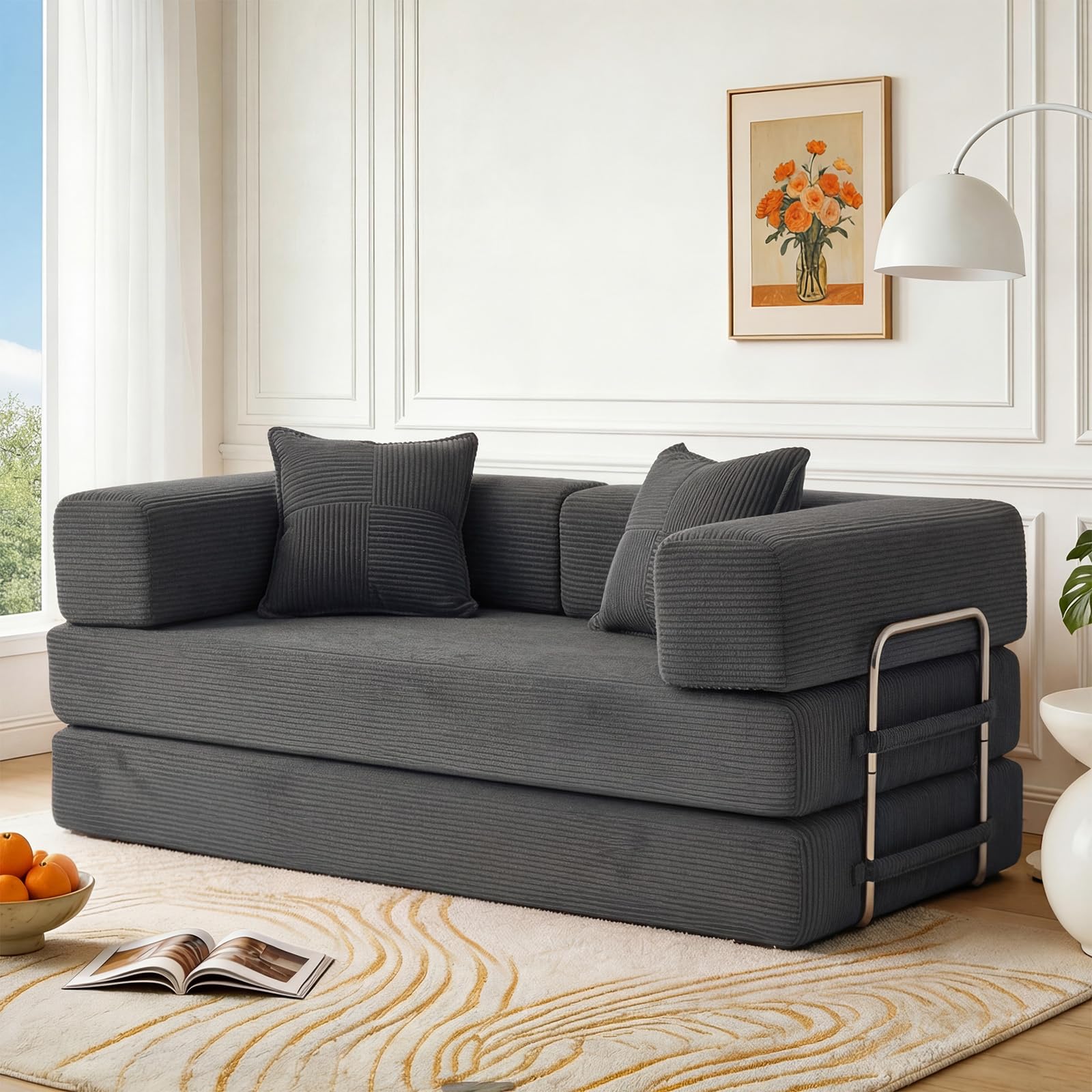 160cm Sofá Cama 2 Plazas con Espuma & Muelles para Salón,Gris | Modular,Versátil 5 en 1,Pana en oferta en Amazon