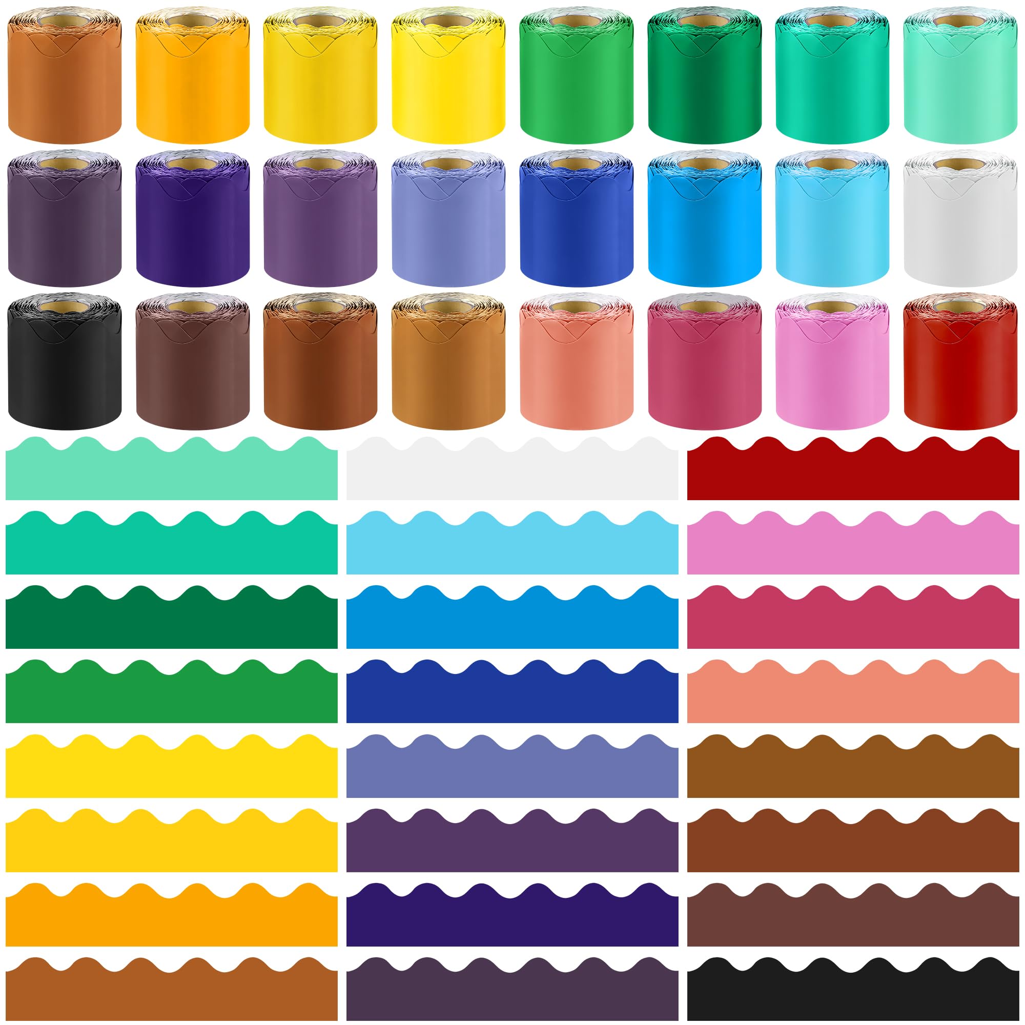 Aodaer 24 Rolls 393.6 Feet Scalloped Bulletin Board Borders Back to School Classroom Borders Bulletin Border Decoration Bulletin Board Trim for School
