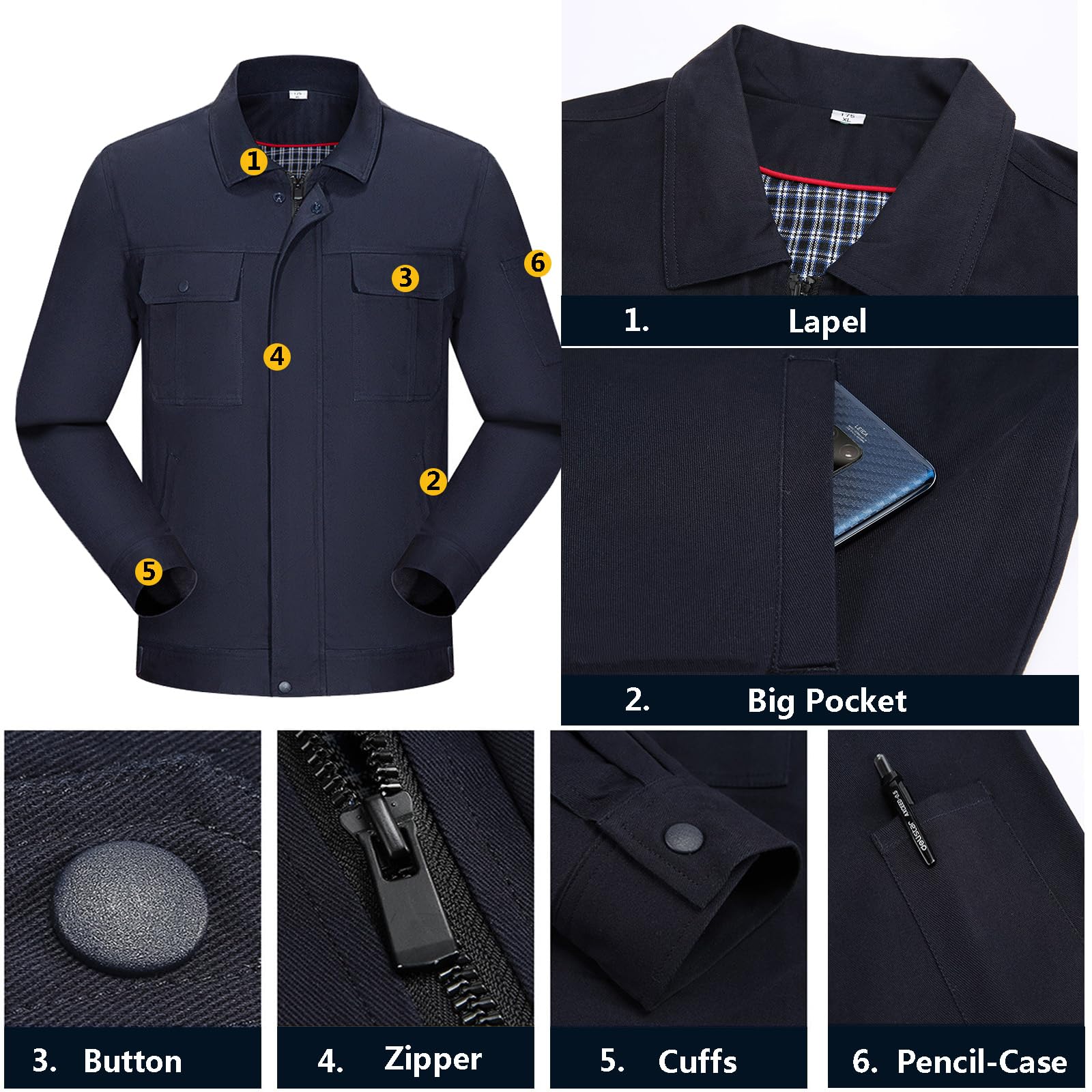 Salopette Pour Hommes Et Femmes Coton À Manches Longues Combinaisons Zip-Front Coverall Workwear Coton Anti Statique Vêtements De Travail