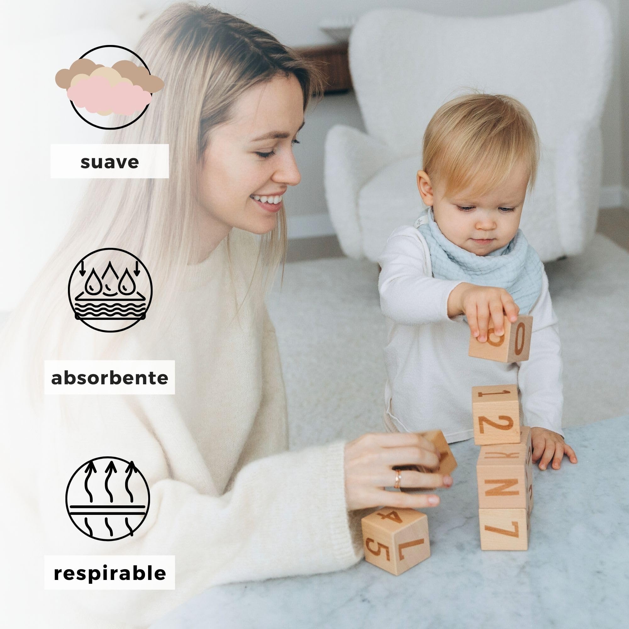 Baberos Bebe Recien Nacido (muy suave) muselina algodón orgánico ecologico GOTS + OEKO Tex 100 | absorbente y transpirable | Babero Bandana Bebe triangulares elegantes, bebe accesorios