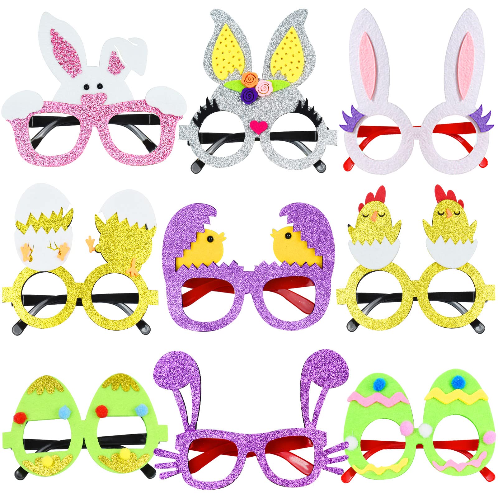 Easter Party Glasses - Easter Eyeglasses Frame with Bunny Ears Rabbit Glasses Easter Photo Booth Props for Kids Adults