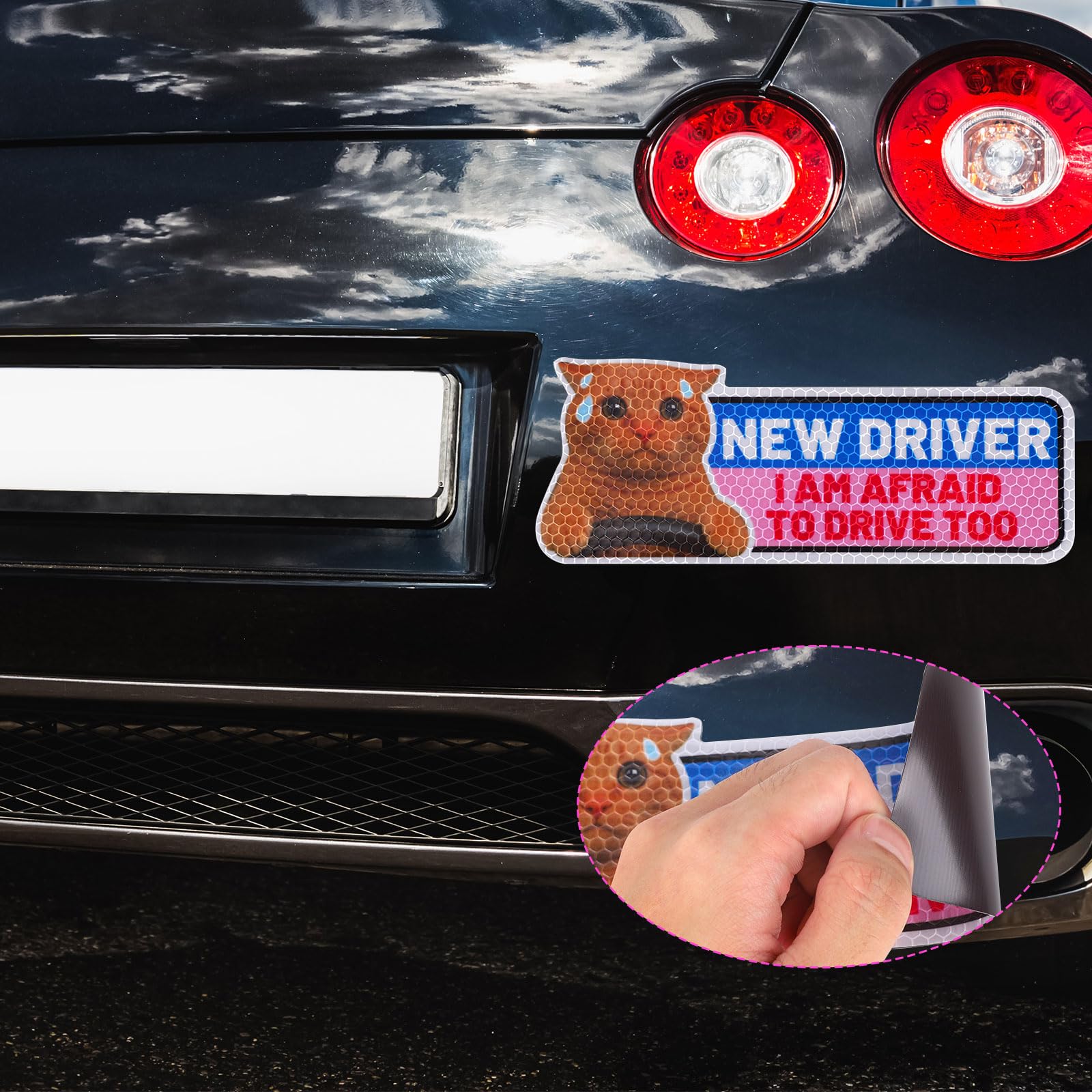 4pz Magneti Auto Gatto Divertente New Driver, Cartelli Riflettenti Studente Nervoso Gatto Carino Adesivi Magnetici Paraurti Riutilizzabili Avviso Sicurezza per Regali Principiante Neopatentato