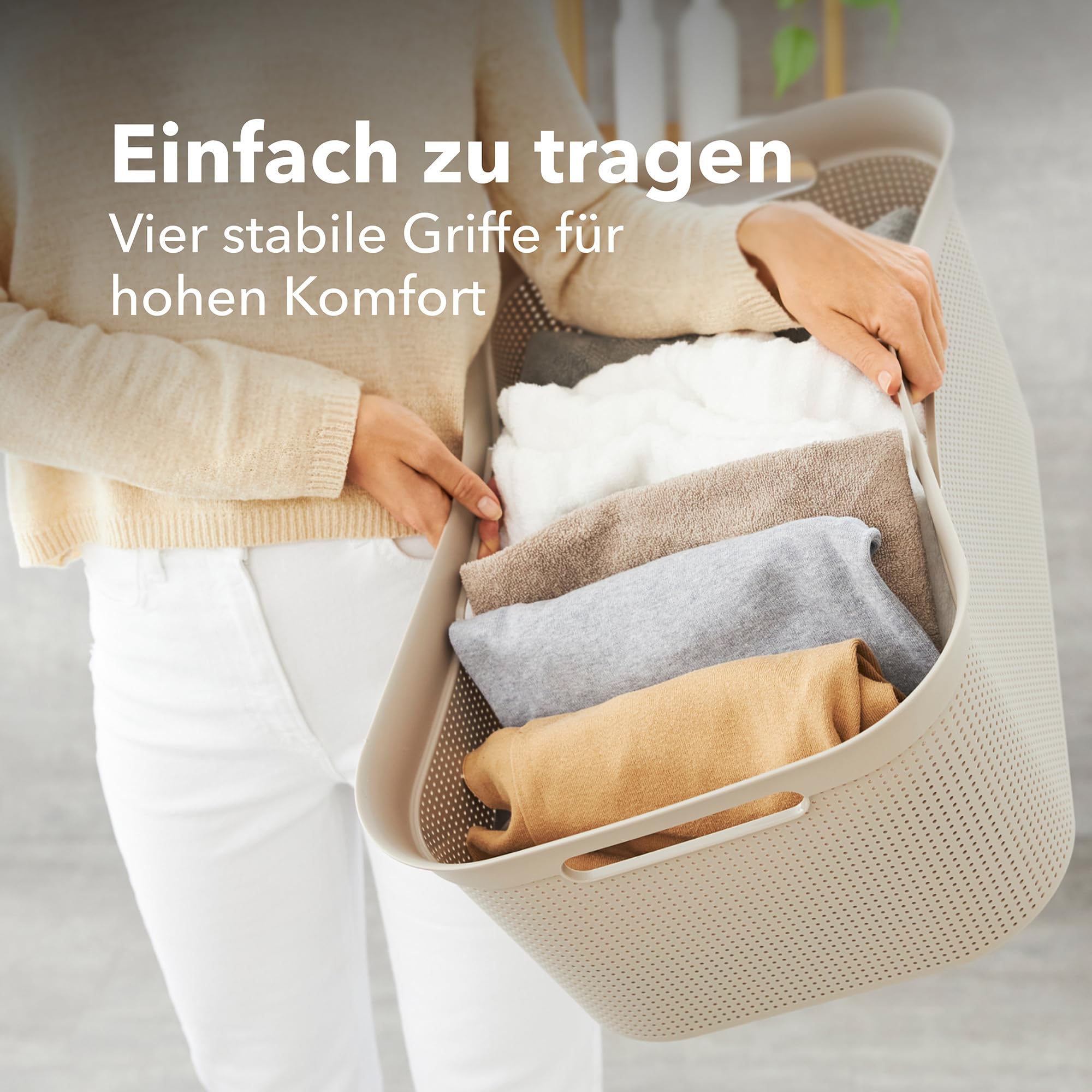 Rotho Brisen 4er-Set Wäschekorb 40l | leichter Wäschesammler mit 4 Griffen für bequemes Tragen | mit Belüftungslöchern | robust & langlebig | einfach zu reinigen & hygienisch | beige