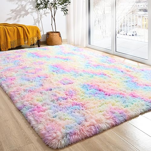 Miniatura 48 de Alfombras Softlife para dormitorio de 4x5.3 pies, alfombra de área púrpura para sala de estar, alfombras peludas súper suaves para dormitorio