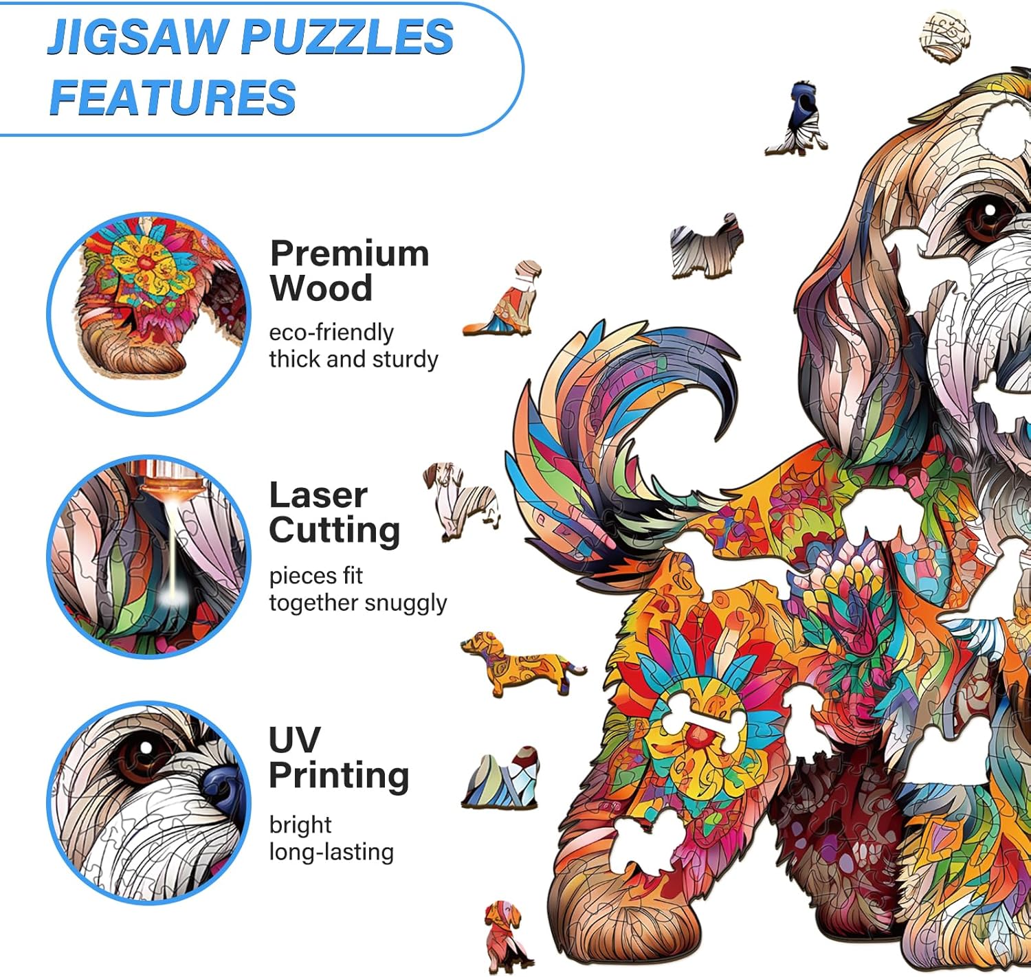 Wooden Puzzles for Adult, Shih Tzu Dog Wooden Jigsaw Puzzle, Unique Wood Shape Cut Puzzle, Best Gifts for Puzzle Lovers (L-12.4 * 13.8in-260pcs)