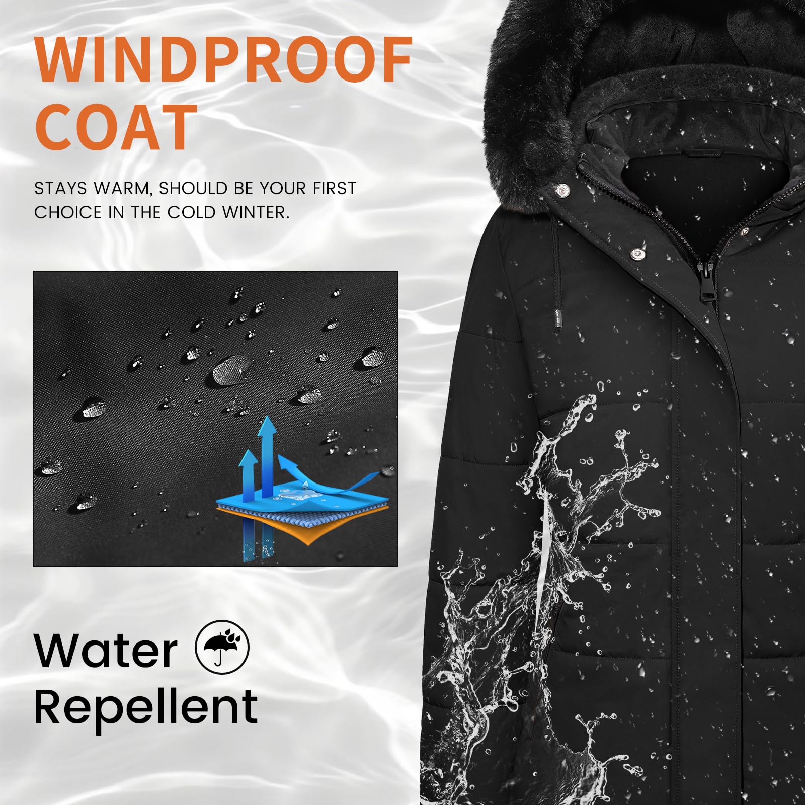 Tuopuda Winterjacke Damen Lang Warm Gefüttert Wintermäntel mit Kapuze Winter Jacke Mantel Parka Stehkragen Übergangsjacke Steppmantel Outdoorjacke Kapuzenjacke mit Taschen