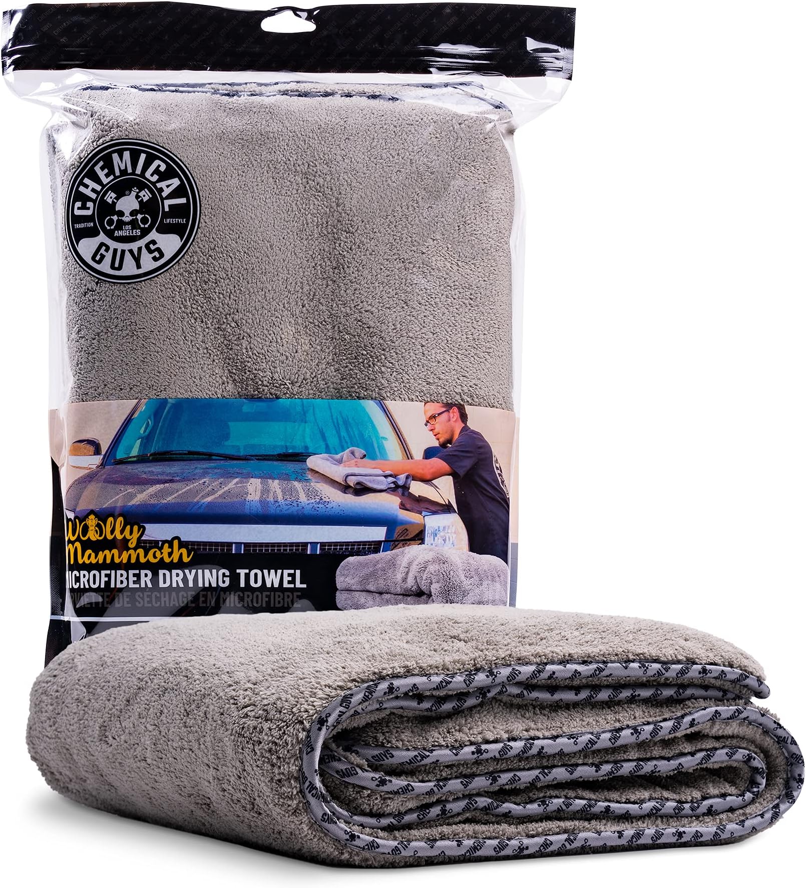 Woolly Mammoth Large Microfiber Drying Towel - 36 x 25 Inch Gray, Ultra Plush Super Absorbent Car Drying Towel for Cars, Trucks, SUVs, Motorcycles, RVs, and Auto Detailing