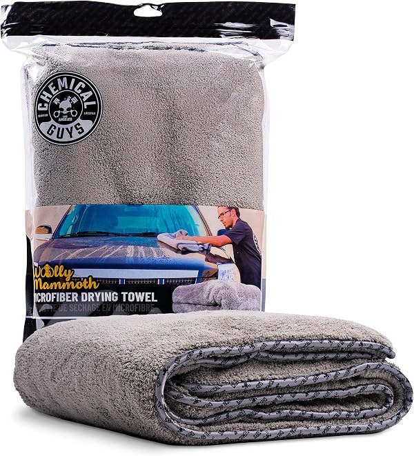 Chemical Guys Woolly Mammoth Large Microfiber Drying Towel - 36 x 25 Inch Gray, Ultra Plush Super Absorbent Car Drying Towel for Cars, Trucks, SUVs, Motorcycles, RVs, and Auto Detailing, Gray, 1 Pack