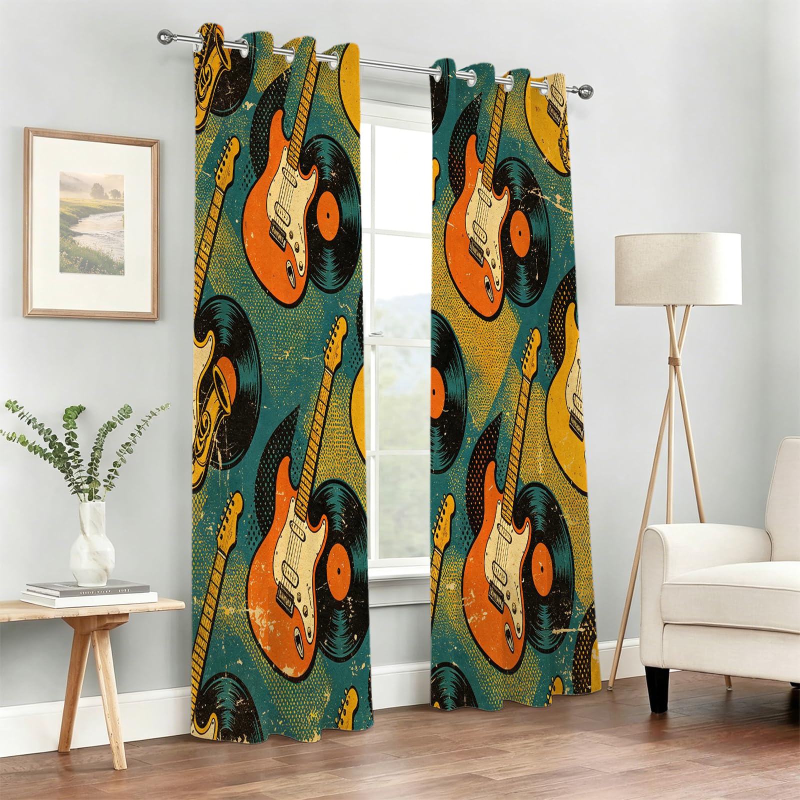 Tende Oscuranti Termiche Isolanti 140L x 260A cm (2 Pannelli) | Chitarra Elettrica Disco in Vinile Protezione Dal Calore E Dal Freddo Con Occhielli Per Grandi Soggiorno e Doppi Portoni