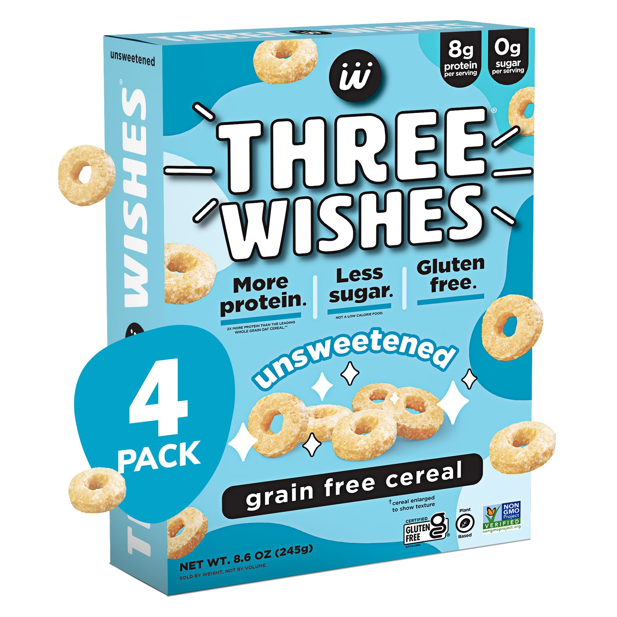 Plant-Based and Vegan Breakfast Cereal by Three Wishes - Unsweetened, 4 Pack - More Protein and Less Sugar Snack - Gluten-Free, Grain-Free - Non-GMO image_0