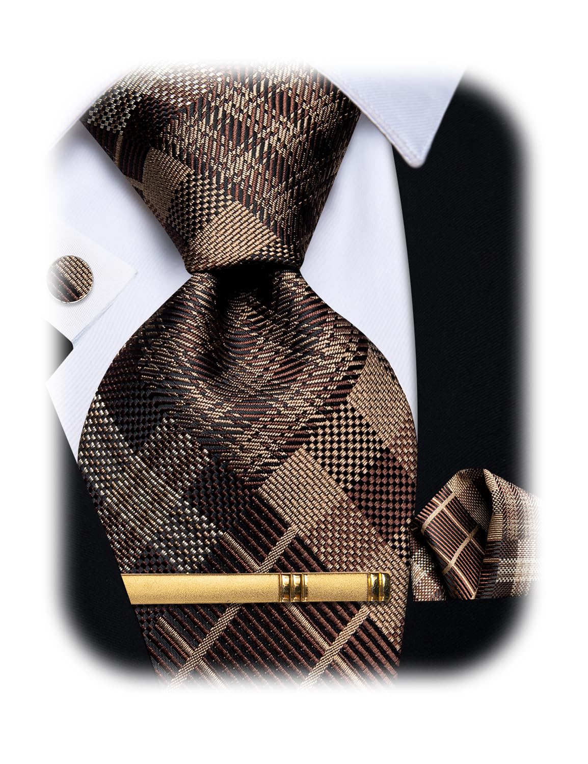 YourTies Silk Ties for Men Paisley Floral Striped Necktie and Pocket Square Cufflinks Tie Clip Set 4PC