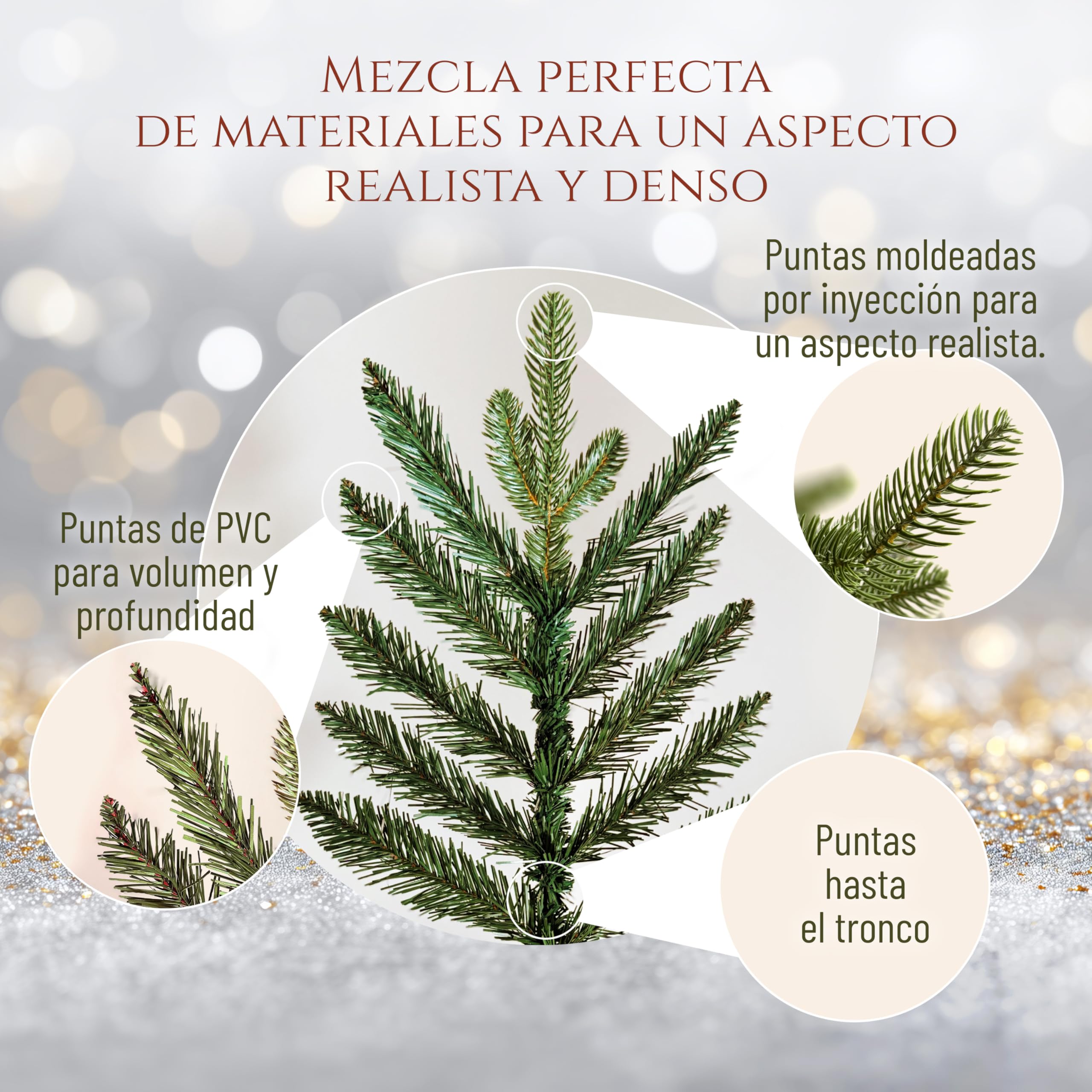 Árbol de Navidad Artificial Premium 180cm – Ramas Densas y Realistas, con Soporte de Madera y Bolsa de Almacenamiento – Arbol Navidad Artificial de Pure Living