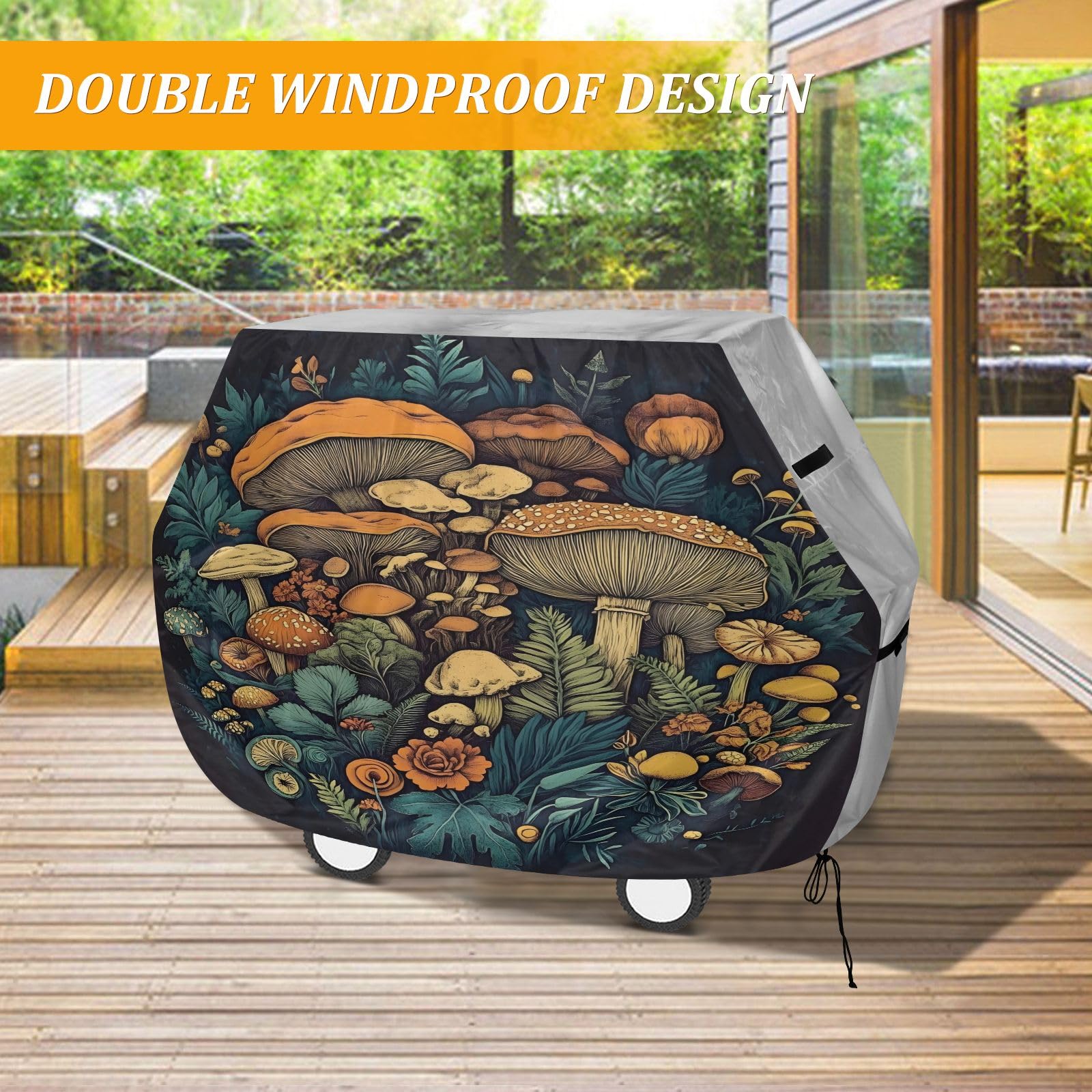 Copertura per barbecue di alta qualità, impermeabile, resistente allo sbiadimento, resistente, adatta per griglie fino a 63 cm, forma rotonda a fungo