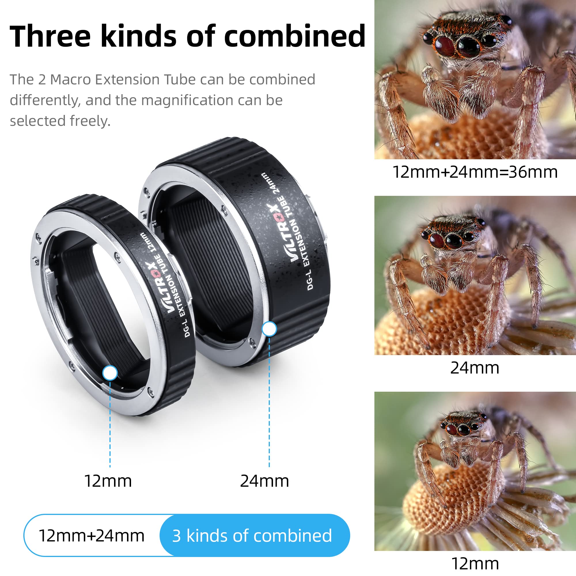 VILTROX DG-L Autofokus Makro Zwischenringe 12mm 24mm für Makrofotographie Kompatibel mit L-Mount Kamera und Objektiv Leica SL SL2/Panasonic S1 S1R S1H/Sigma FP