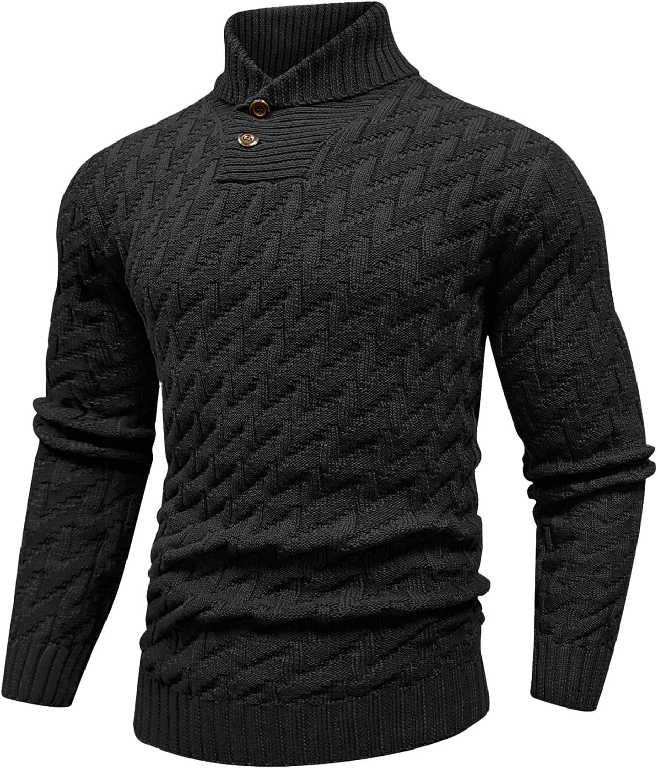 Men's Dressy Cable-Knit Sweater Buttoned Mock Neck Pullover for Fall & Winter, S-5XL