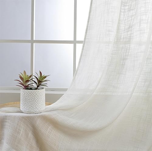 Miniatura 3 de Cortinas para sala de estar de 2paneles (2x 37 pulgadas de ancho), cortinas con textura de lino, con ojales, de la marca Miuco