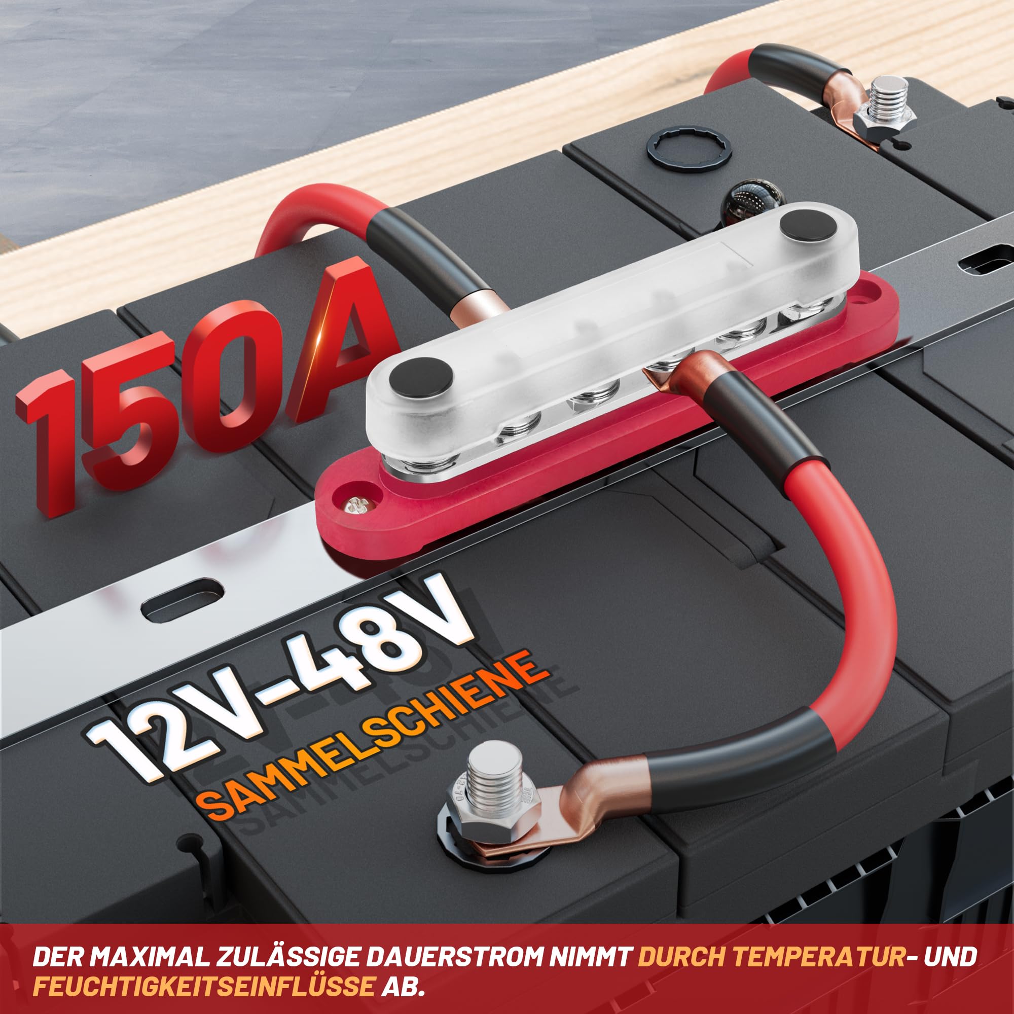 RED WOLF 150A Sammelschienen Verteilerblock mit 6x M6 Klemmenbolzen, Positive Masse Stromverteilungsblock Busbar für Auto Marine RV Wohnmobil Lkw Elektrik System Klemmleisten