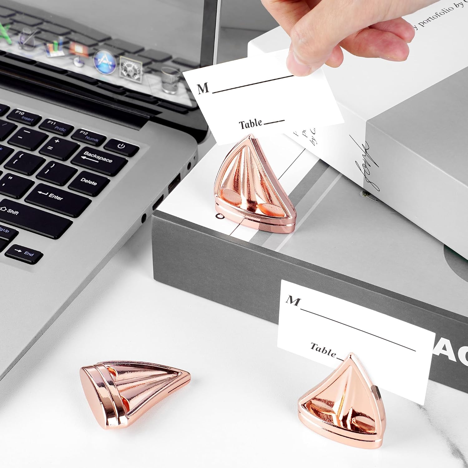 Nautical Place Card Holders - Sailboat Design, Pack of 12, Metal Table Number Name Card Stands for Beach Wedding, Coastal Party, Reception, Dinner Table Decor (Rose Gold)