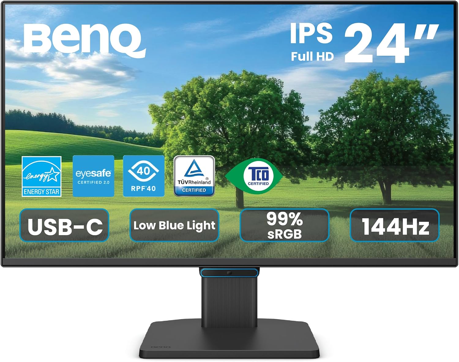 BenQ GW2490C 23.8" IPS Computer Montior 1080P FHD 144Hz Game-Ready, Home Office, USB-C, Visual Optimizer, Flicker-Free, Low Blue Light, Ultra Slim Bezel, TUV-Certified, Eye-CareU