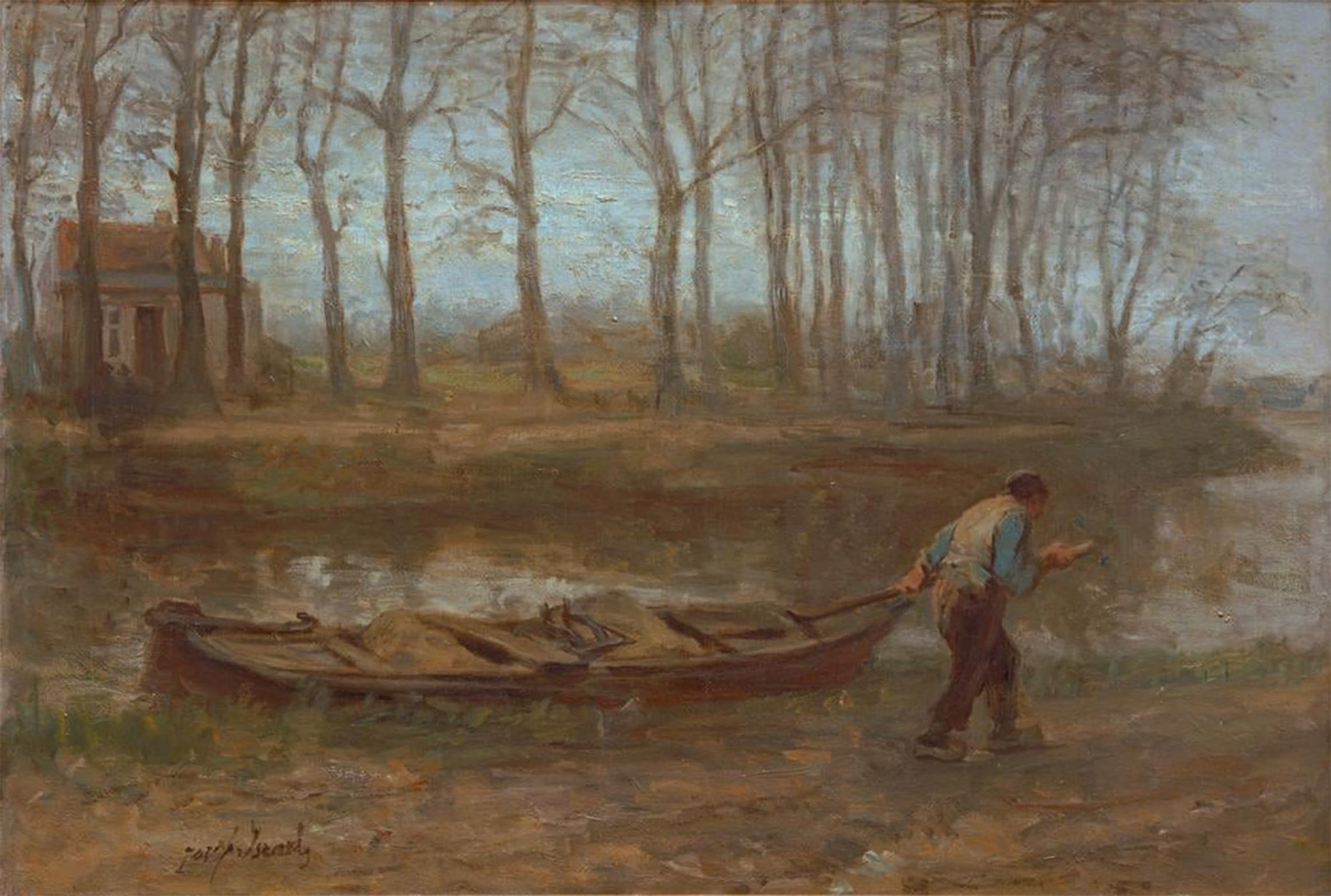 SERENDIPITP Abstract Painting Mural Print Picture Wall Decor Painting the Sand Barge by Jozef Israëls Vintage Wall Artwork for Home Decor 60x90cm