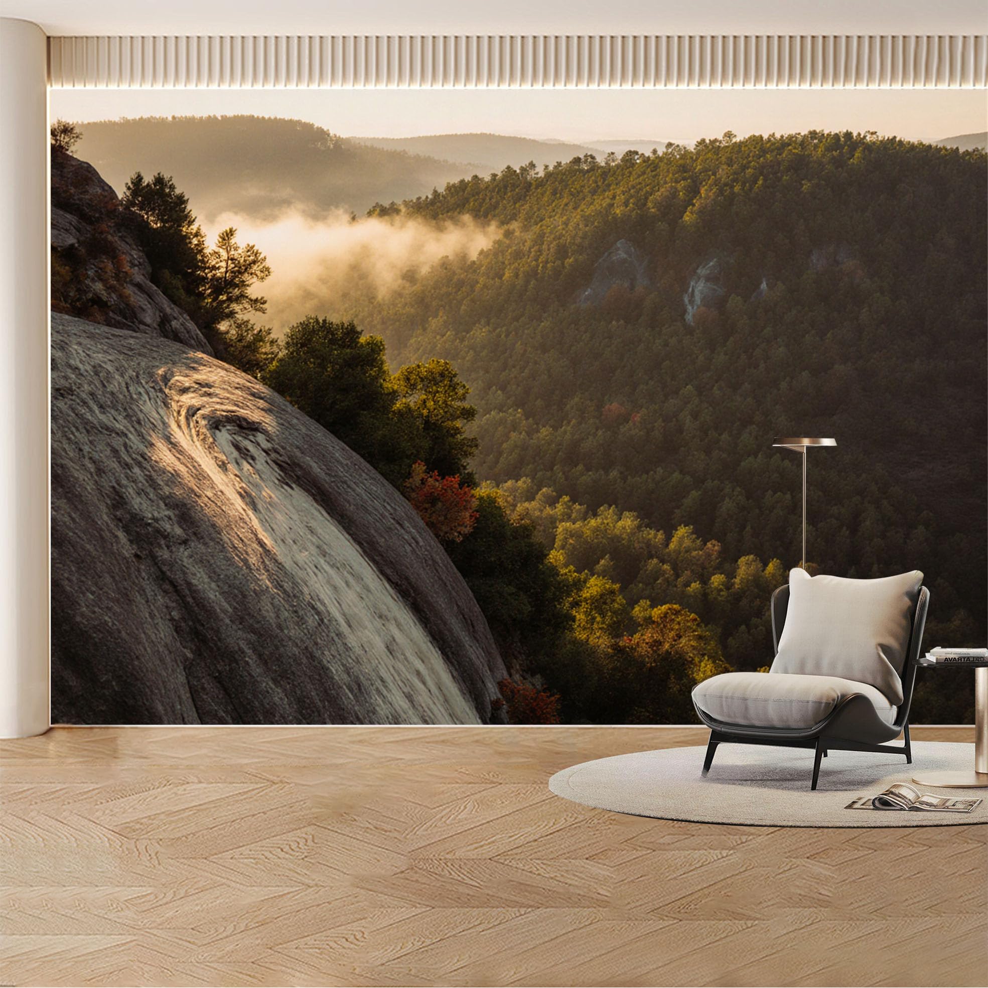 Custom Wall Mural Wallpaper Mountain Forest Landscape Nature 3D Effect Wall Decor Sunset Misty Removable SelfAdhesive Large Photo for Living Room， Bedroom， Office