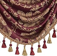Vista 72 de Loom and Mill Luxury Waterfall Valances for Windows, Elegant Jacquard Thick Swag Curtains Valance with Tassels for Living Room, Bedroom Party Light