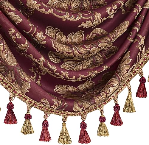 Miniatura 5 de Loom and Mill Cenefas de cascada de lujo para sala de estar, cenefa clásica de jacquard grueso con borlas para dormitorio, ventanas, fiestas,