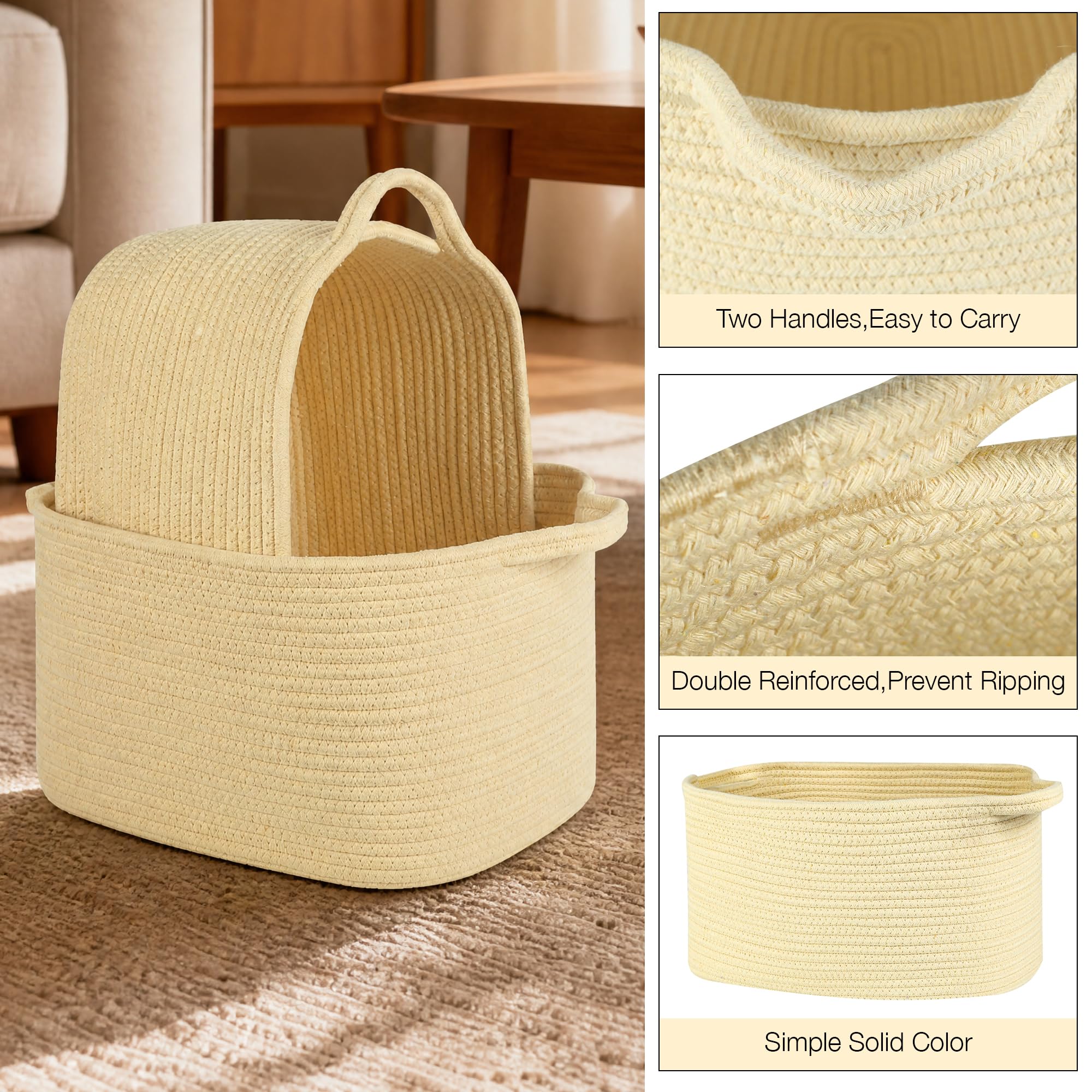 Cesto portaoggetti in corda di cotone, utilizzato per organizzare giocattoli per bambini, cesti regalo, vuoto, cesto portabiancheria per bambini, cestino per copertine, dimensioni 38 x 25 x 22