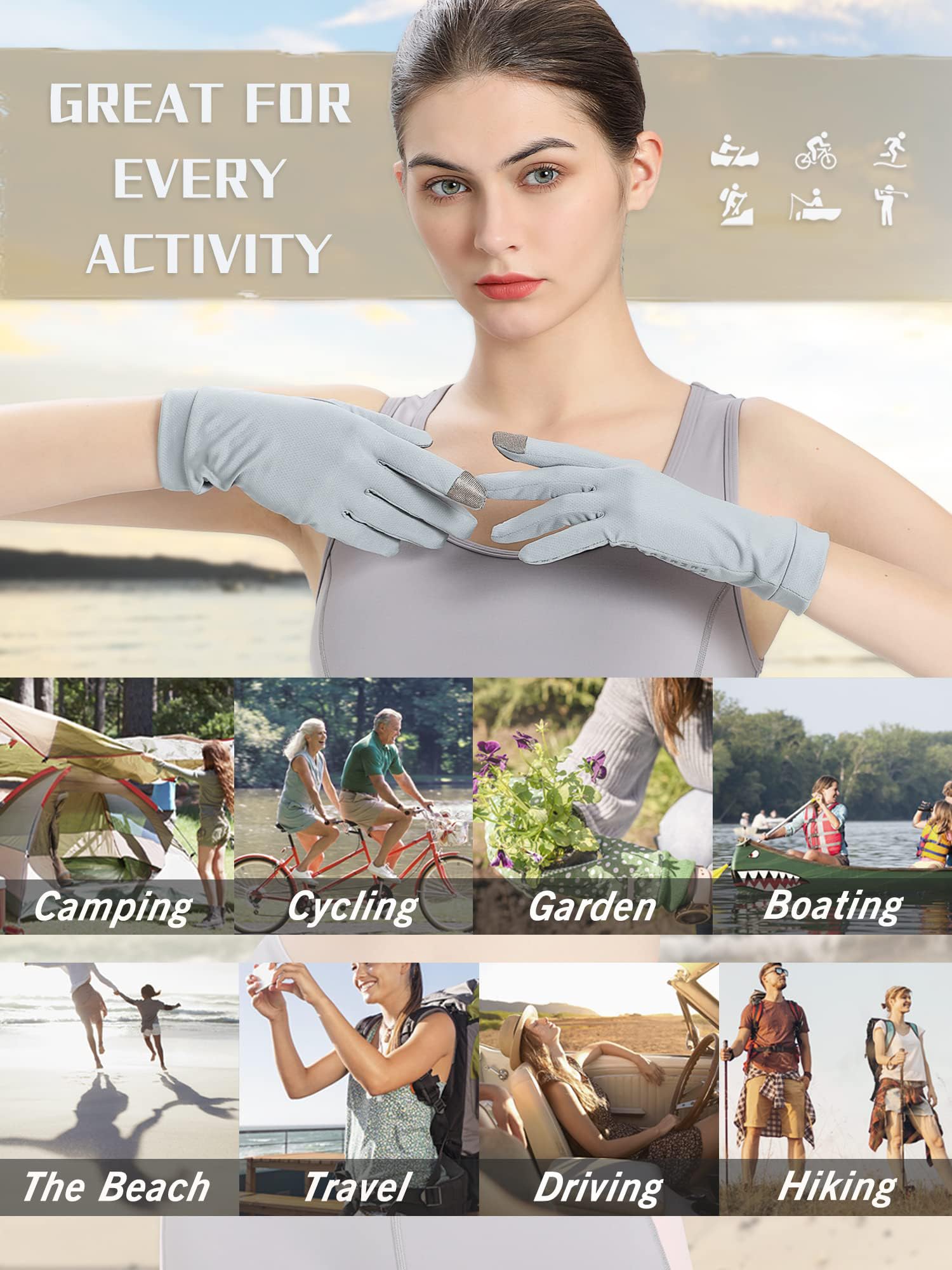 Guanti con protezione UV, unisex, touchscreen, UPF 50+, freschi e traspiranti, per vela, canottaggio, pesca, escursionismo, avventura, attività all'aperto, albicocca, taglia L