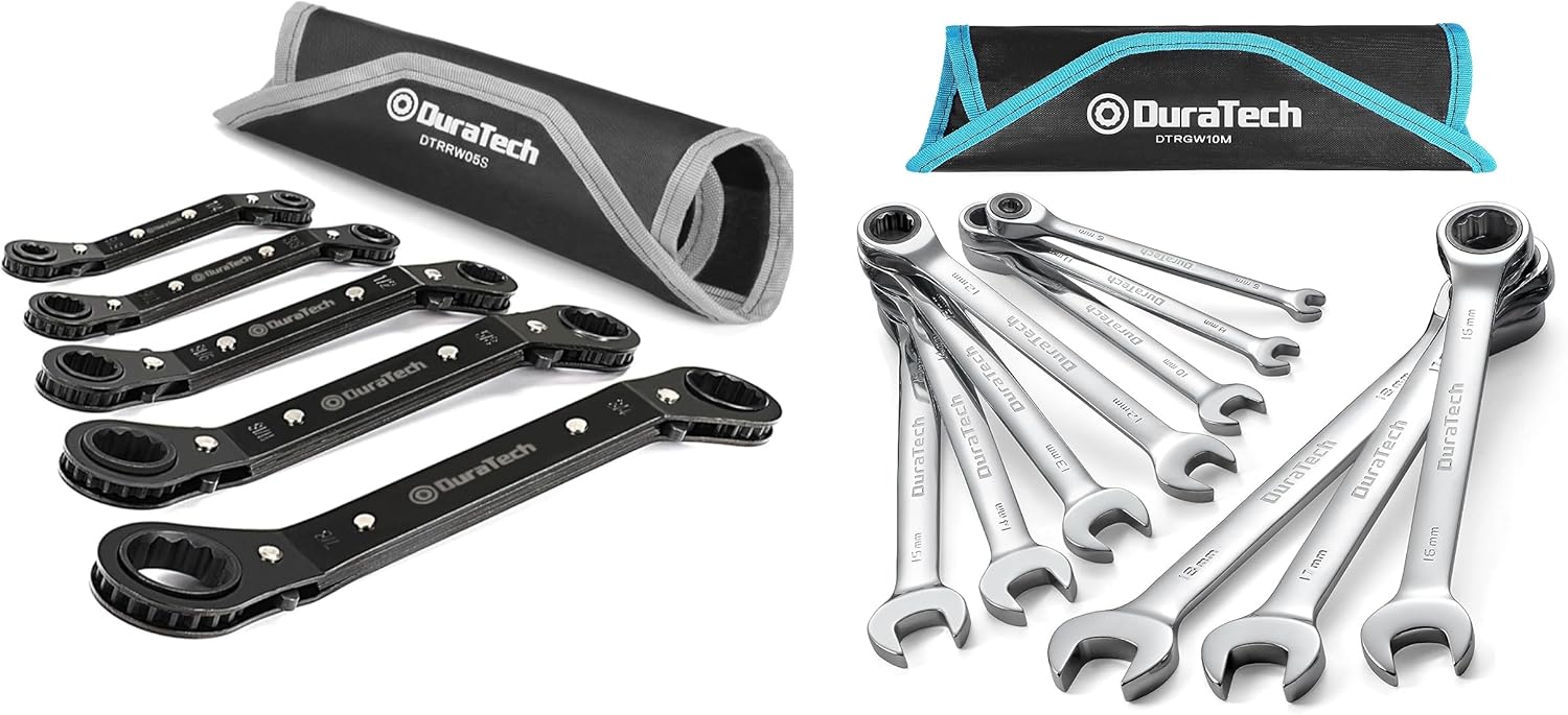 DURATECH 5Piece Box End Ratcheting Wrench Set and 10Piece Ratcheting
