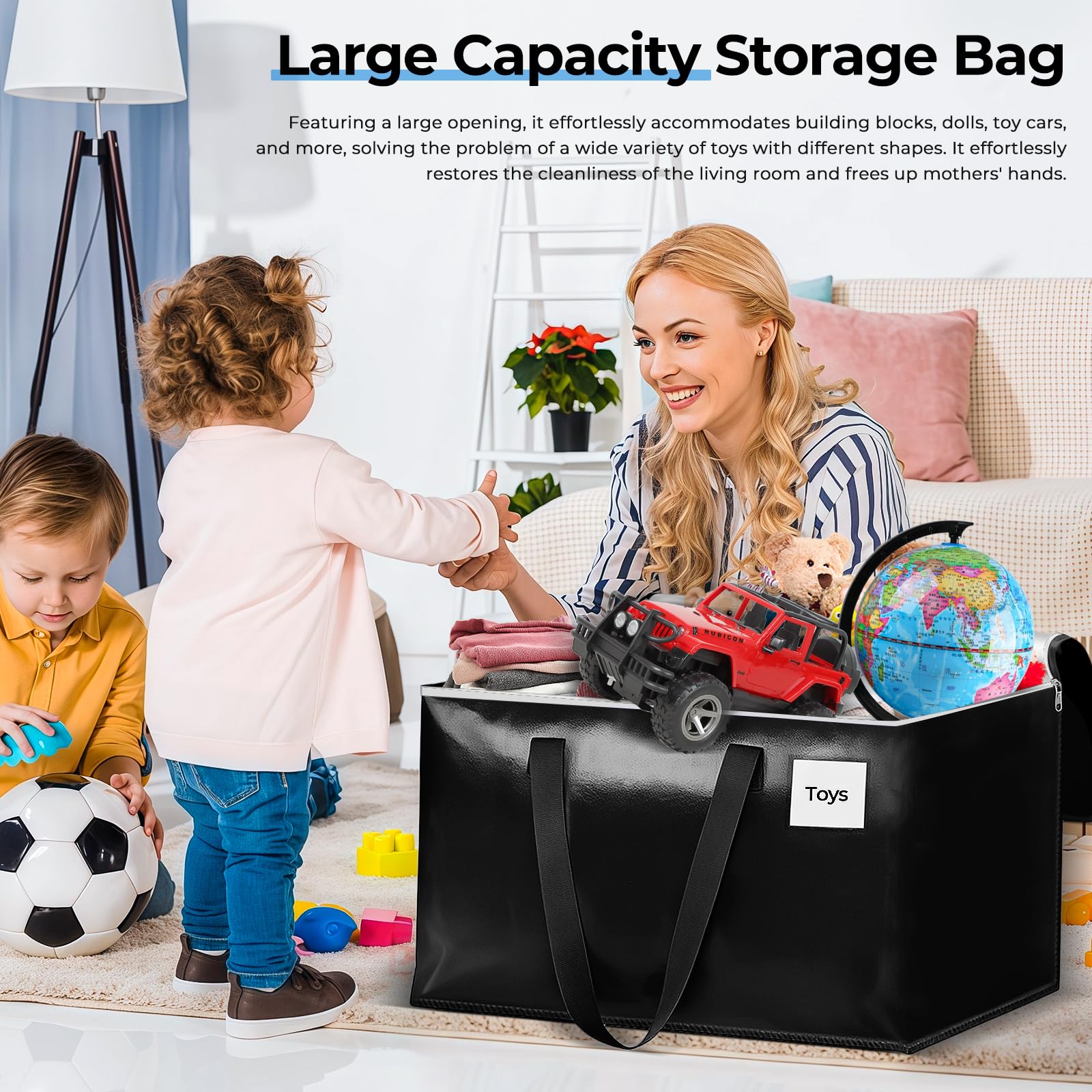 93L Bolsas Mudanza, 6 Piezas Bolsas de Mudanza con Cremallera y Asa, Impermeable Grande Bolsa de Almacenamiento, Organizador de Ropa, Bolsa Extra Grande para Mudanza y Viaje (Negro)