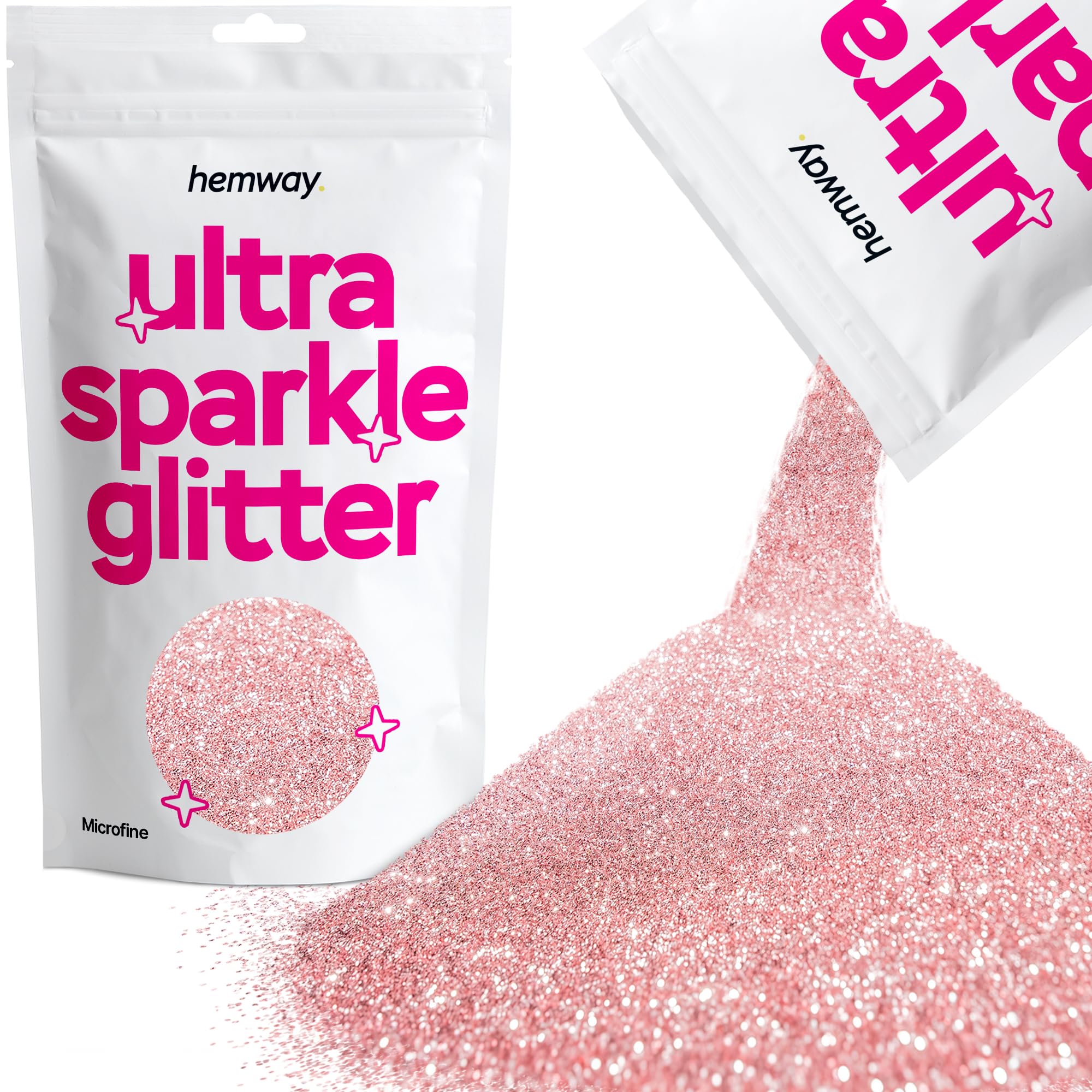Hemway Ultra Sparkle Glitter Baby Pink Iridescent 100g Fine | Glitter for Arts & Craft, Makeup, Nail Art, Crafting, Card Making, Sparkle Decoration — view 100