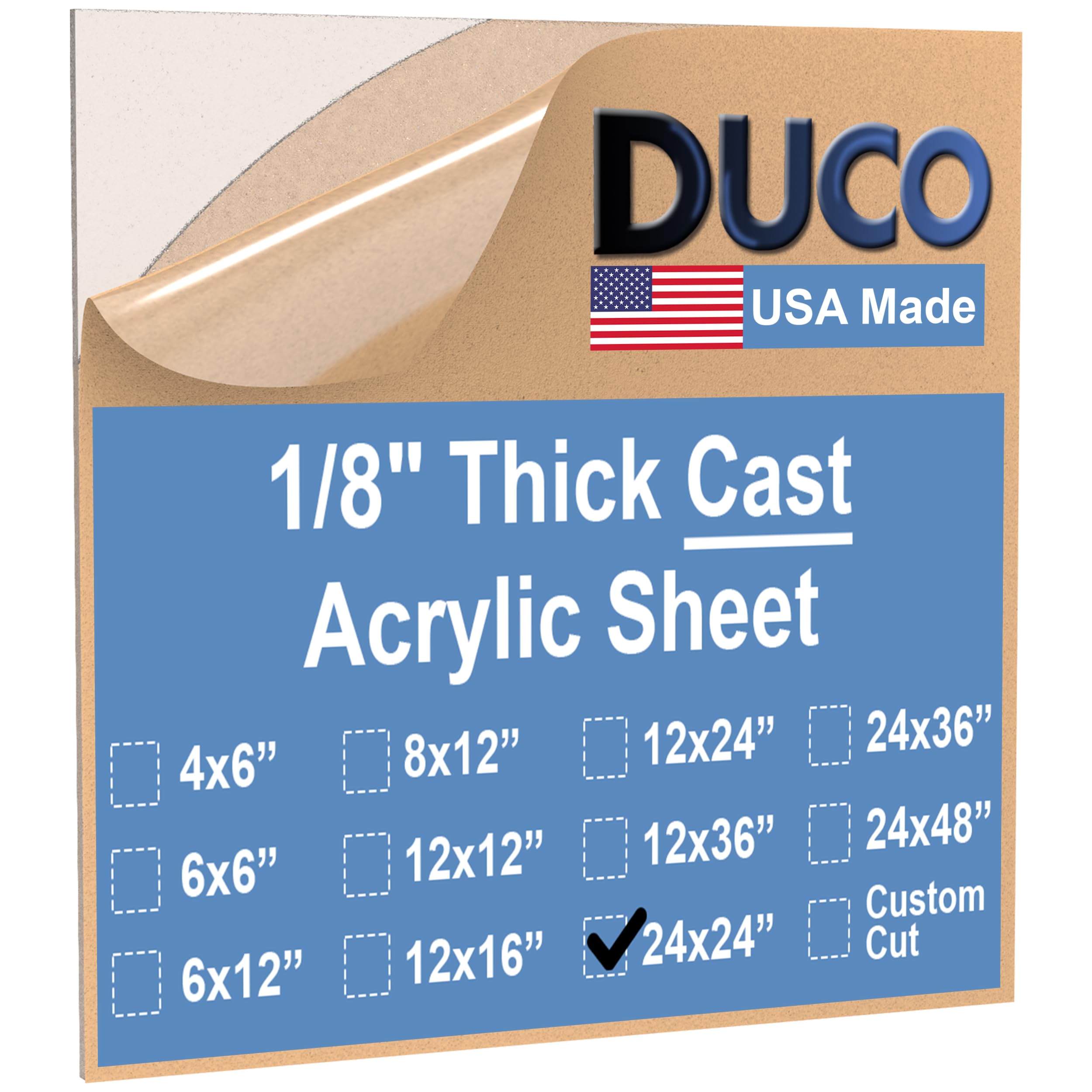 ( Similar ) Duco Clear Cast Acrylic Sheet 1/8 Inch Thick 24" X 24" - Pack of 1 Cut to Size, Thin, Clear Acrylic Sheet - Transparent Plexiglass Panel for DIY Crafts, Window Replacements, Signs, Displays, & More