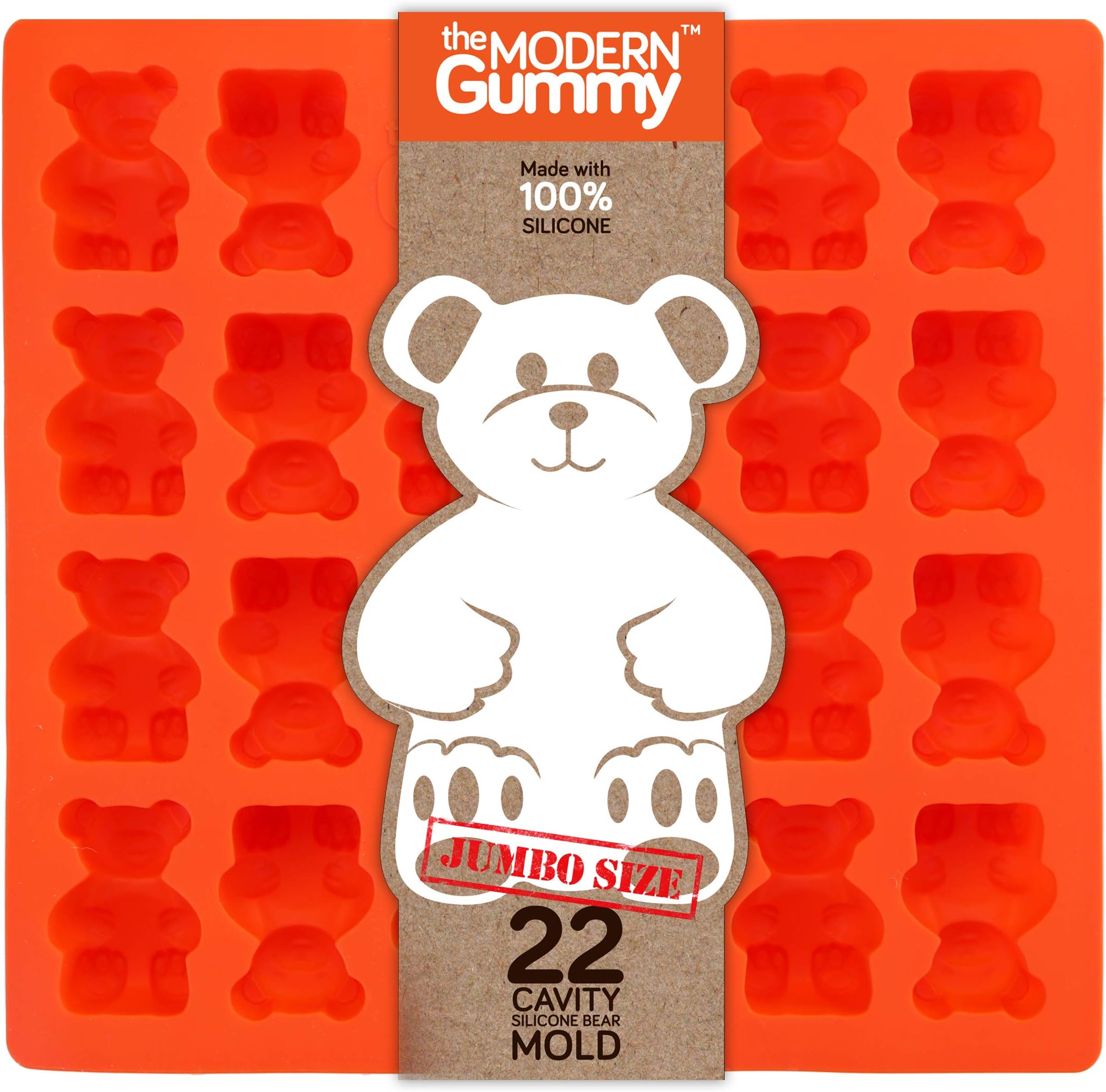 Jumbo Size Gummy Bear Mold, Makes 22 Bears, Food Grade Silicone to Make Candy, Soap, Gelatin, Cupcake Toppers, Chocolate and Ice Tray Molds
